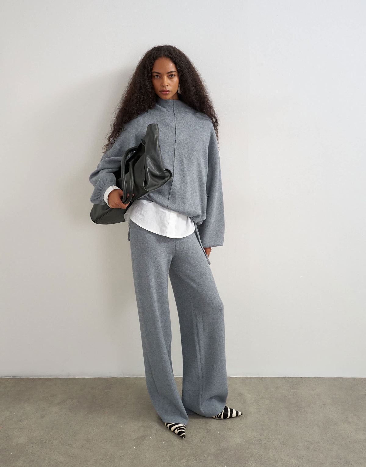 Topshop knitted co-ord tie detail trouser in grey