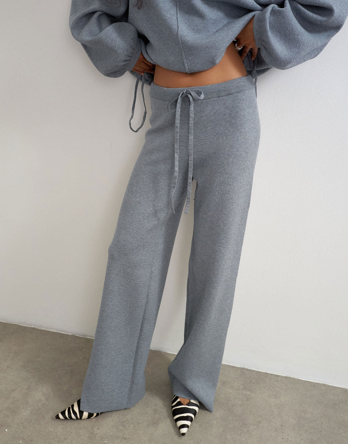 Topshop knitted co-ord tie detail trouser in grey