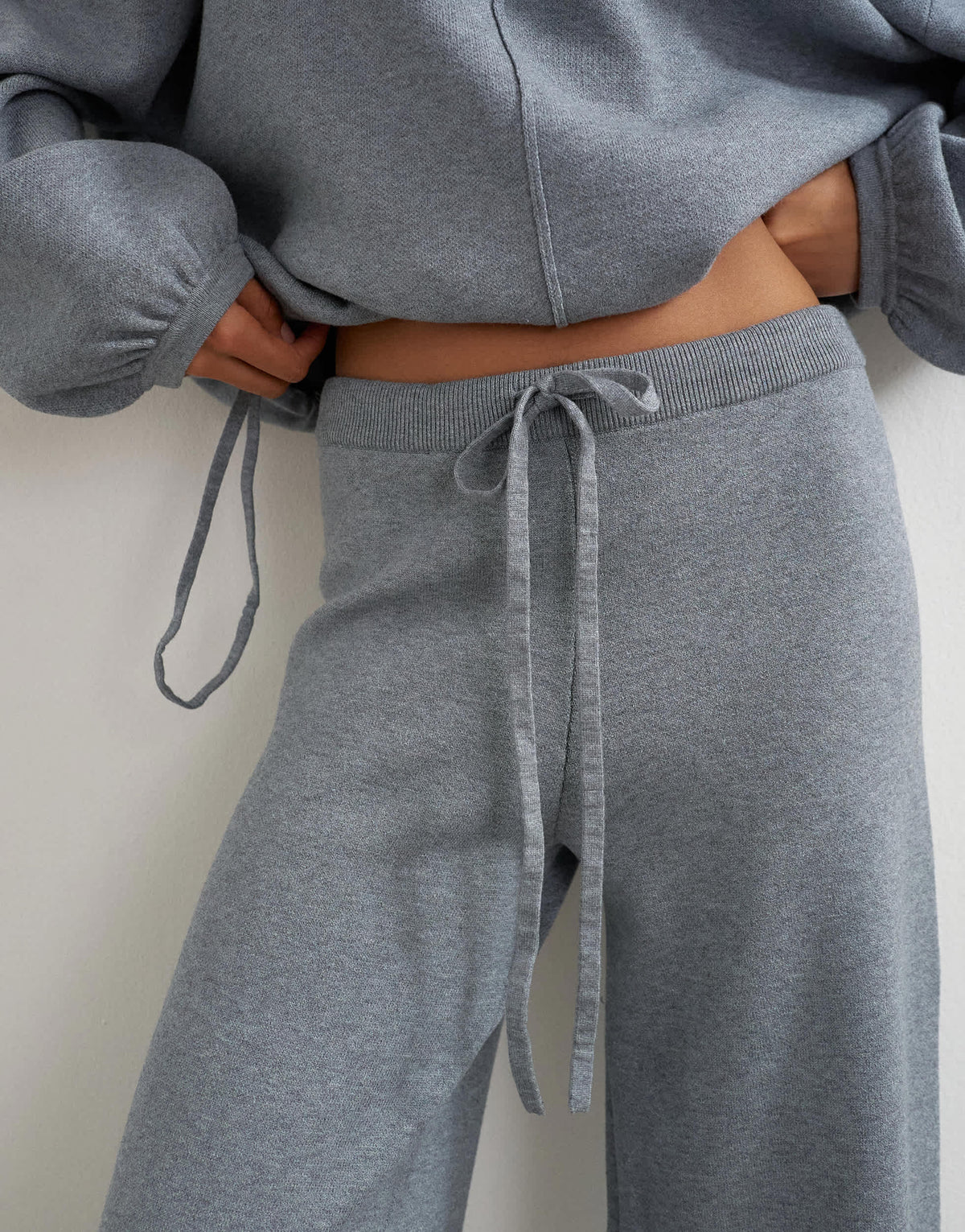 Topshop knitted co-ord tie detail trouser in grey