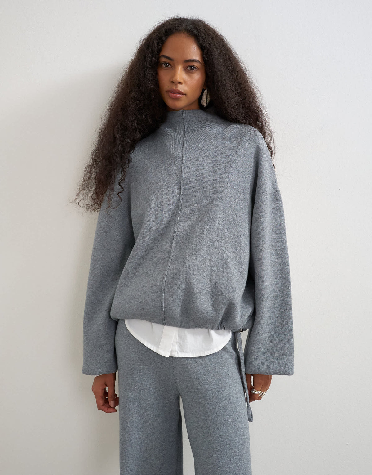 Topshop knitted funnel neck cinch hem co-ord jumper in grey