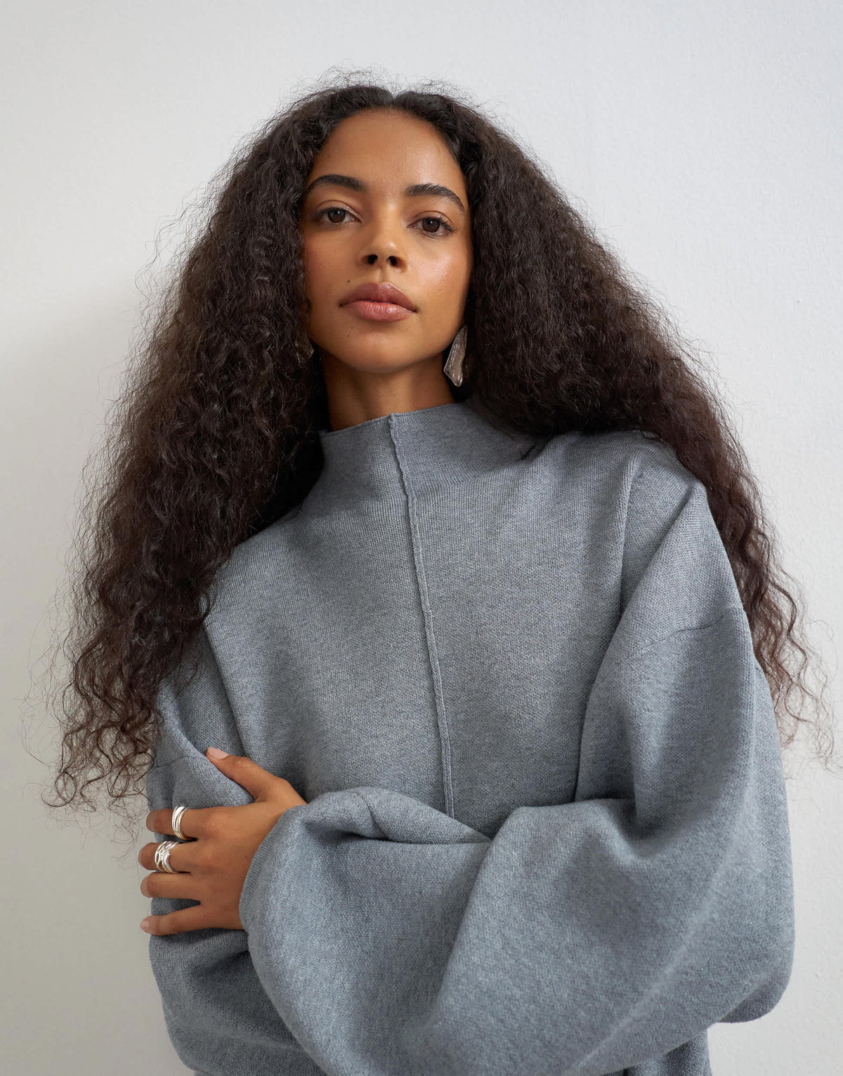 Topshop knitted funnel neck cinch hem co-ord jumper in grey