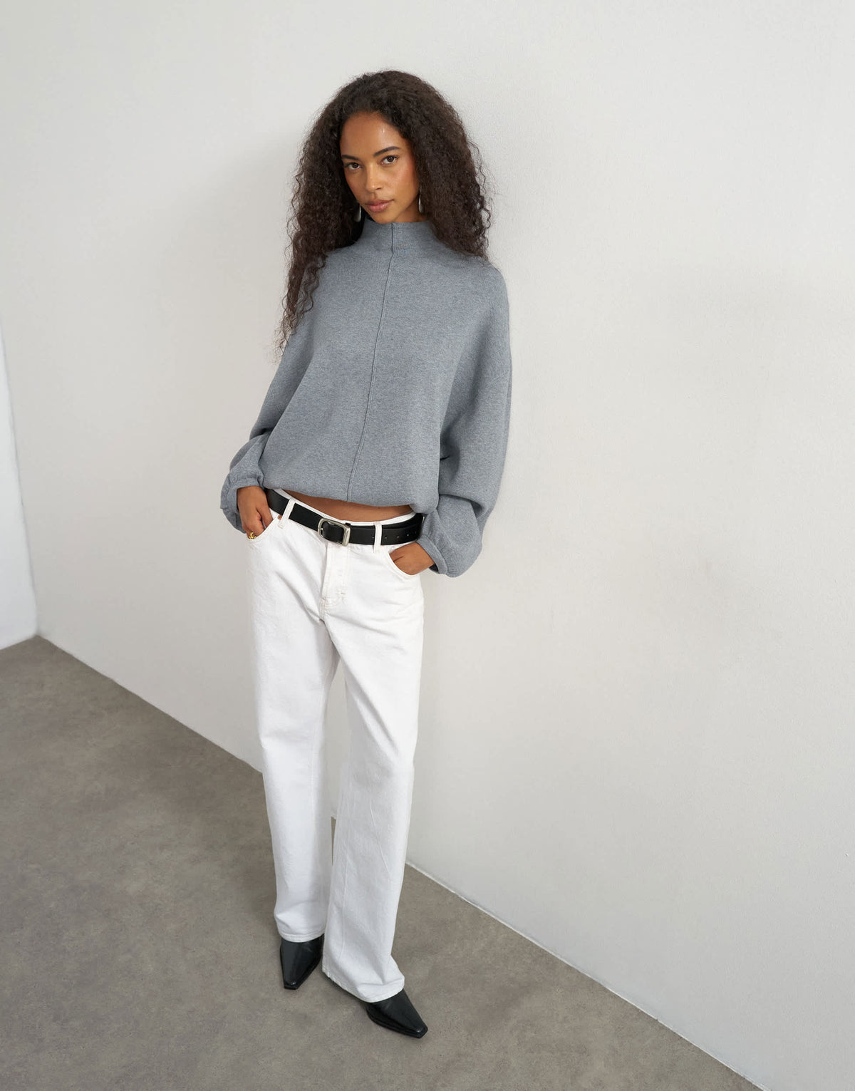 Topshop knitted funnel neck cinch hem co-ord jumper in grey