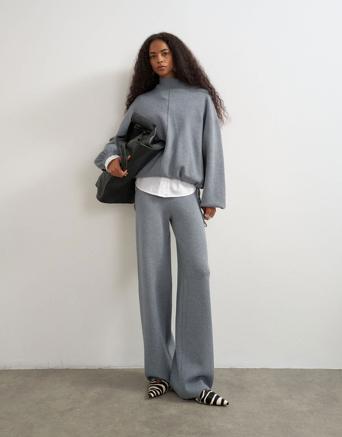 Topshop knitted funnel neck cinch hem co-ord jumper in grey
