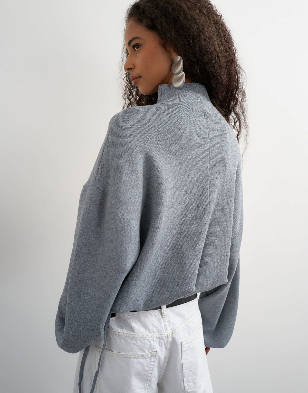 Topshop knitted funnel neck cinch hem co-ord jumper in grey