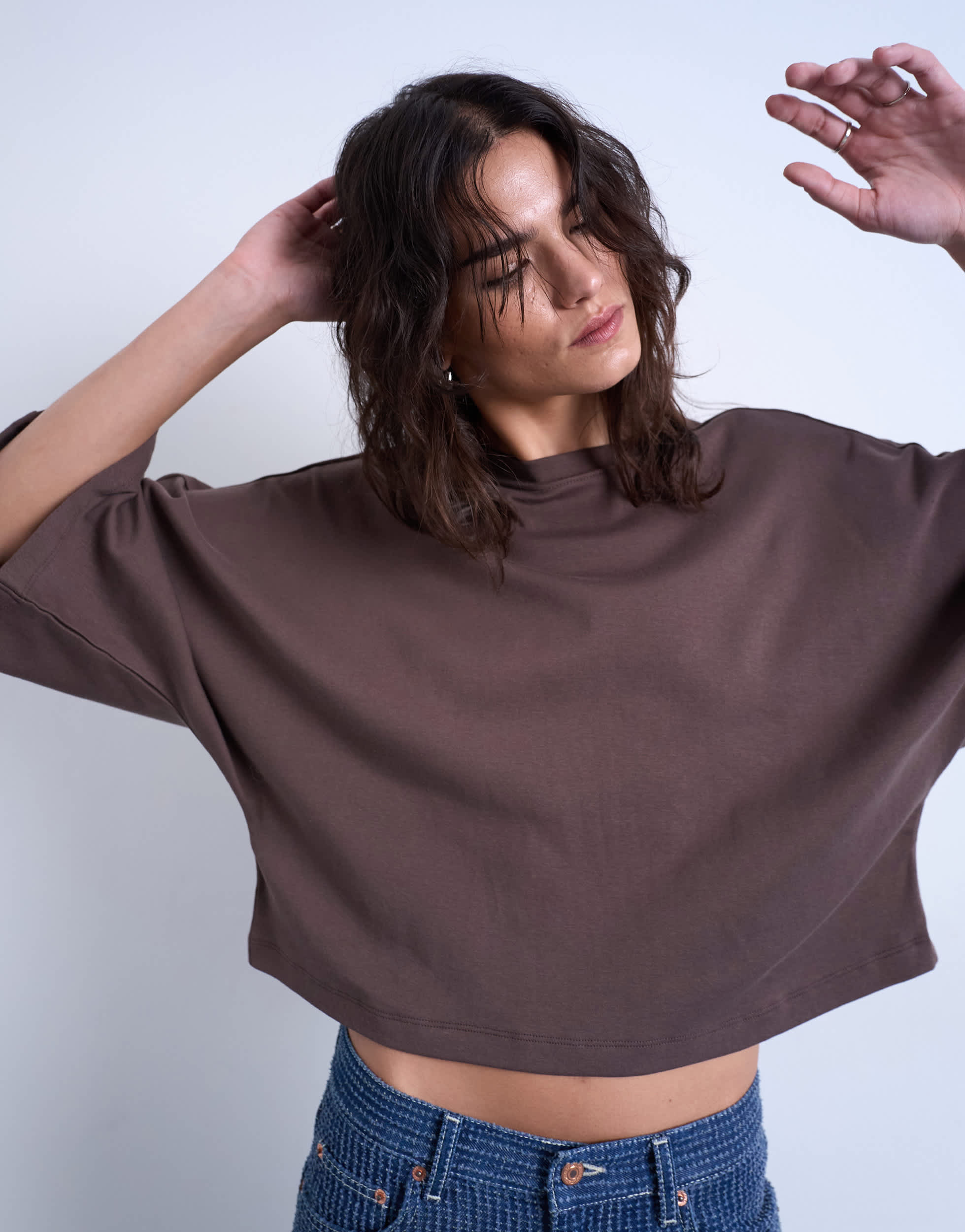 T-shirt Topshop à manches extra larges couleur chocolat