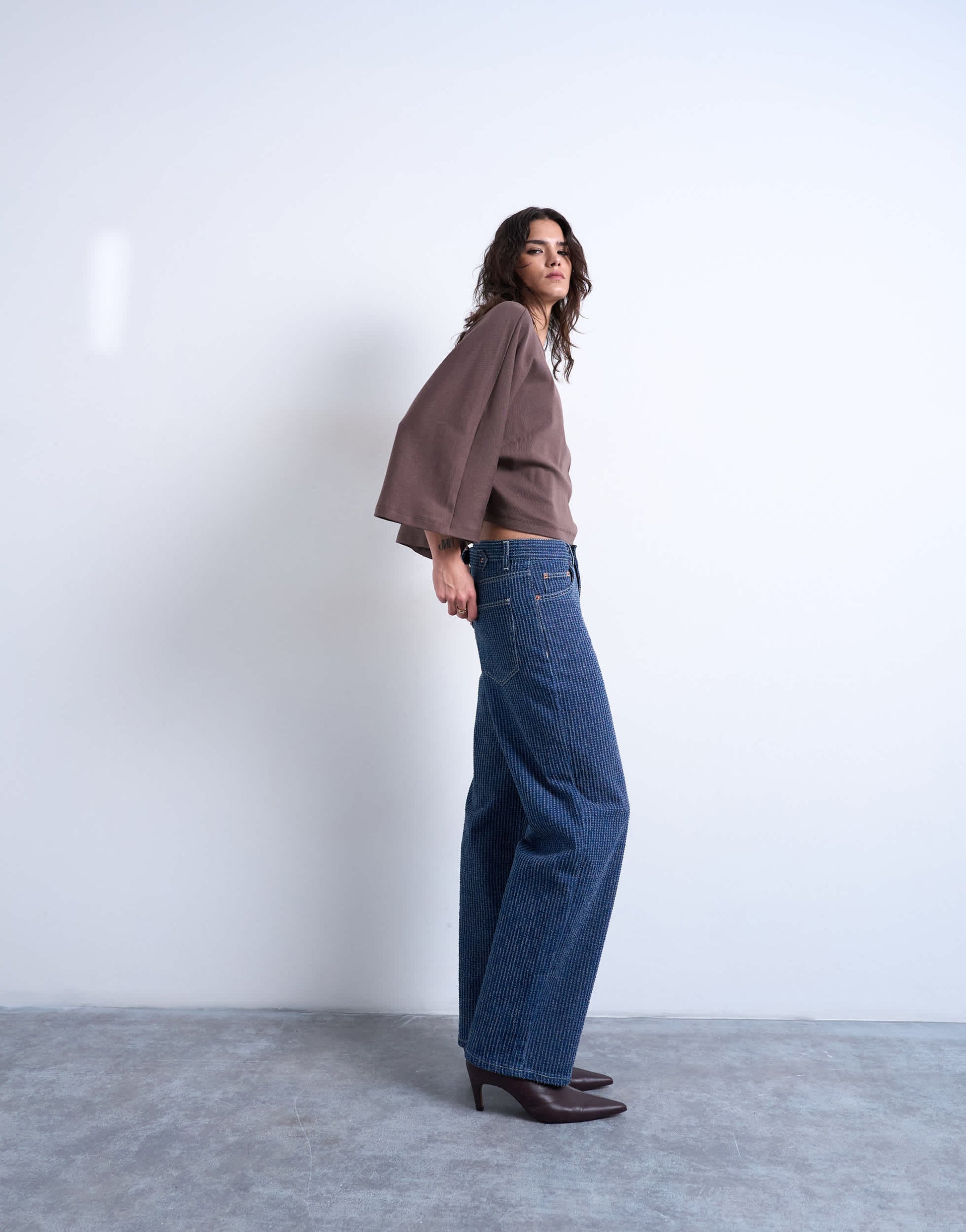 Topshop super wide sleeve tee in chocolate