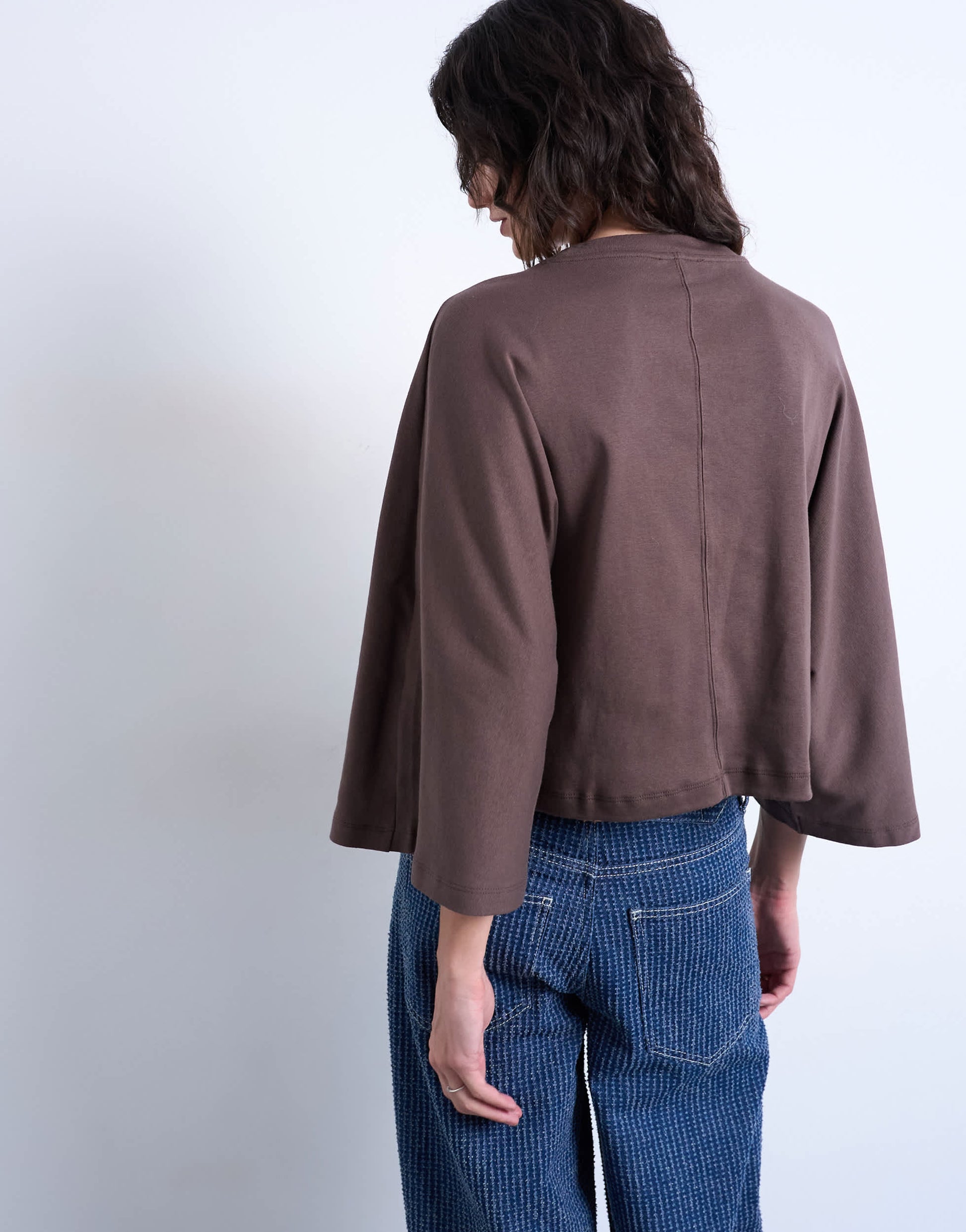 Topshop super wide sleeve tee in chocolate
