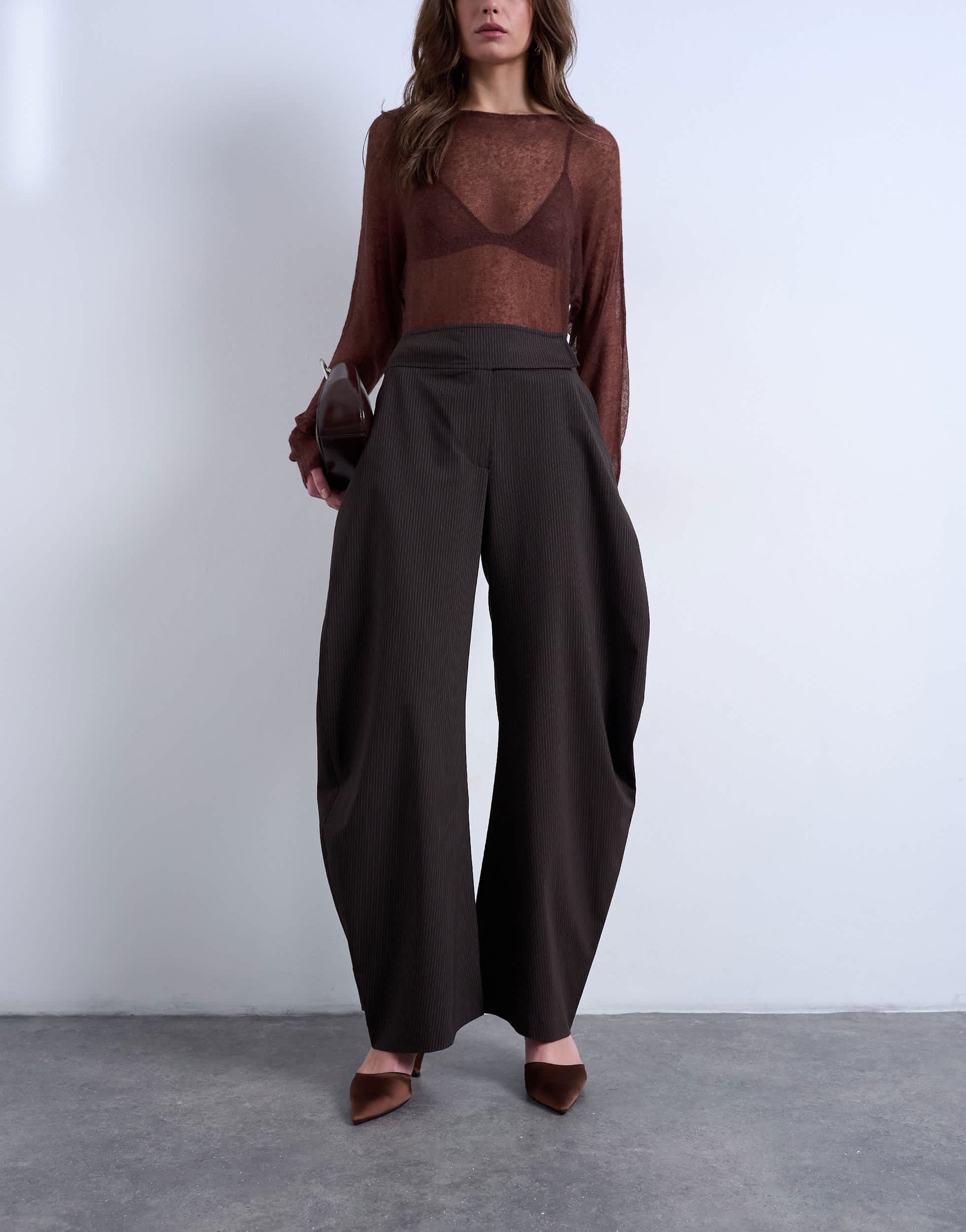 Topshop stripe tailored barrel leg trouser