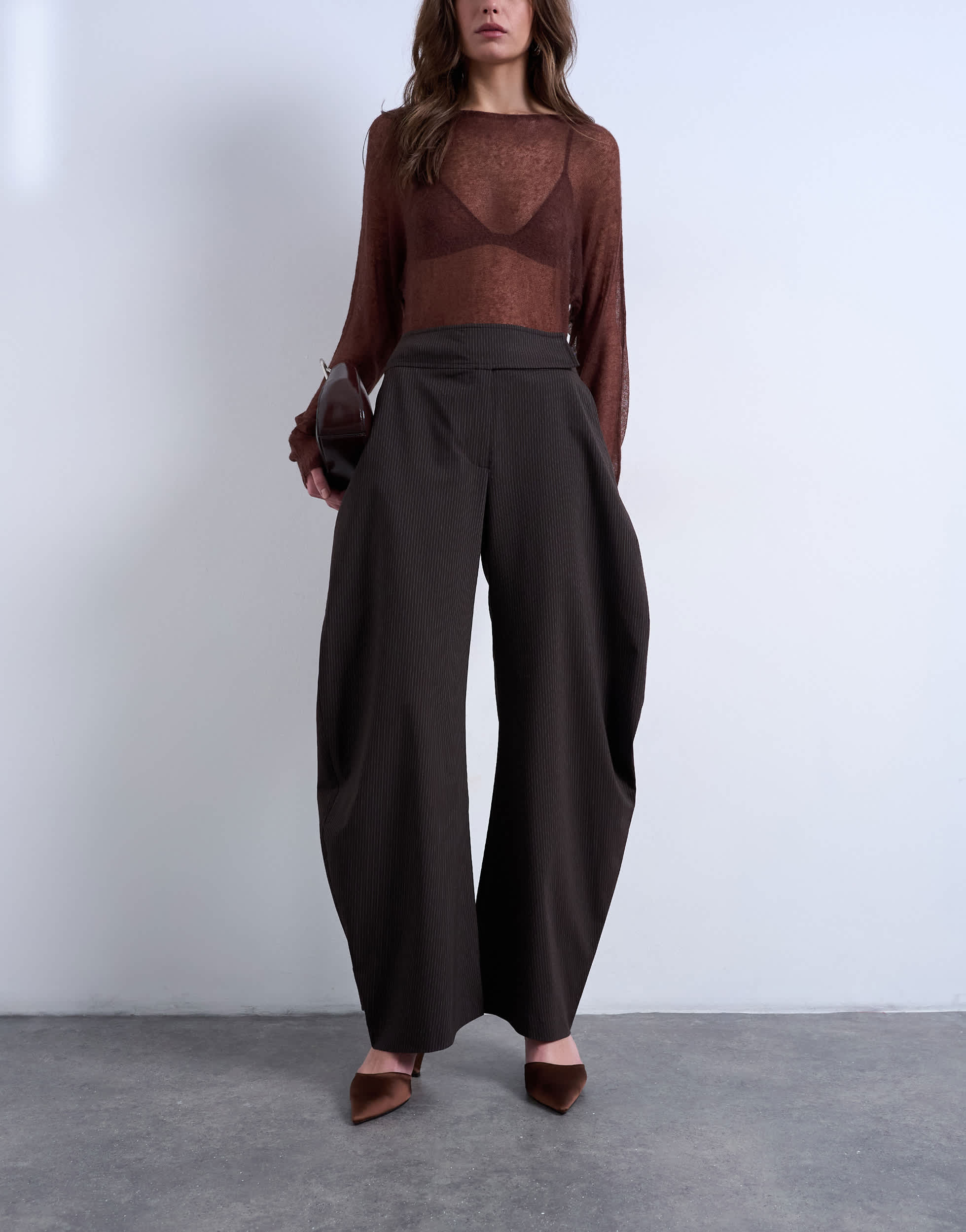Topshop stripe tailored barrel leg trouser
