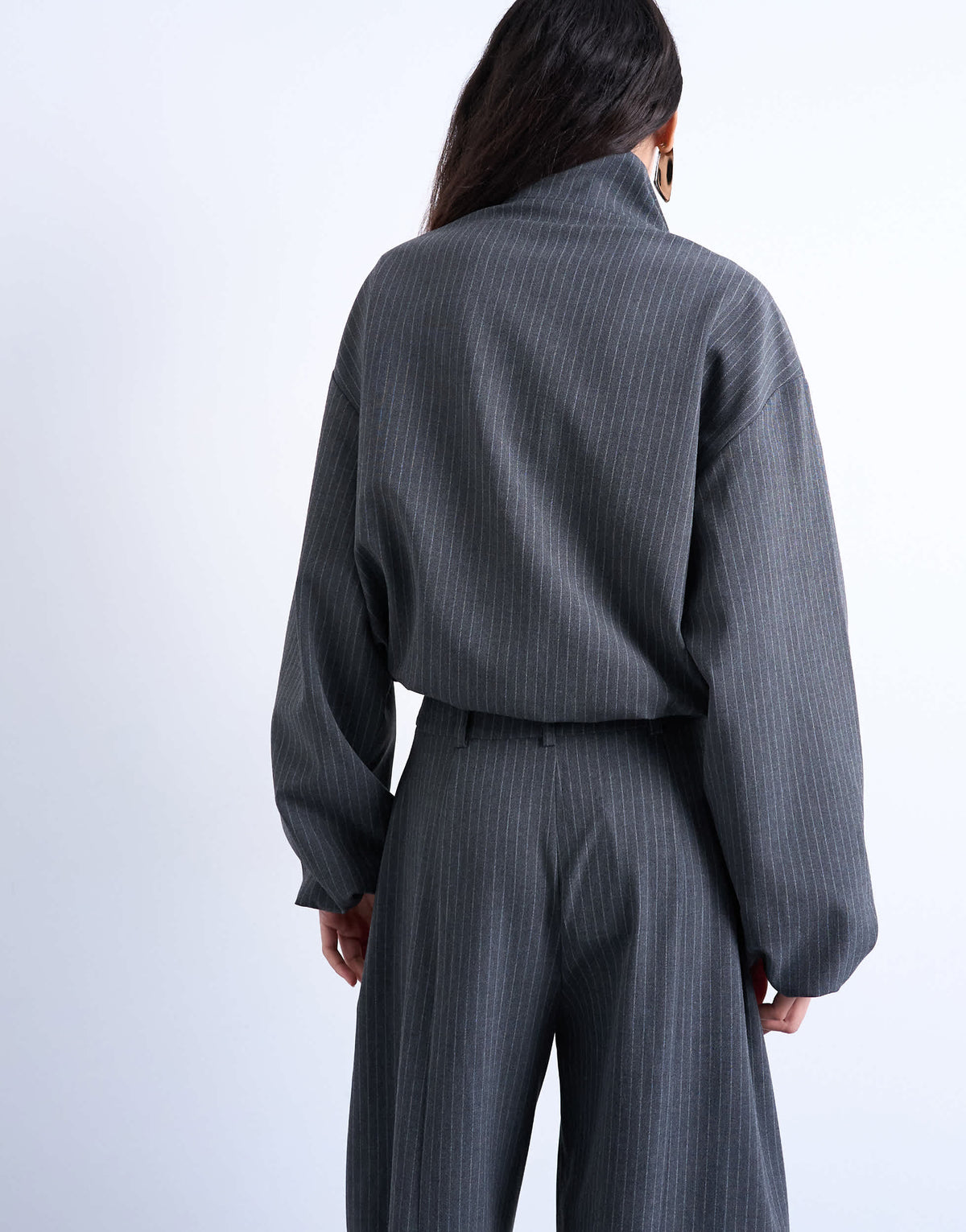 Topshop co ord funnel neck jacket in charcoal stripe
