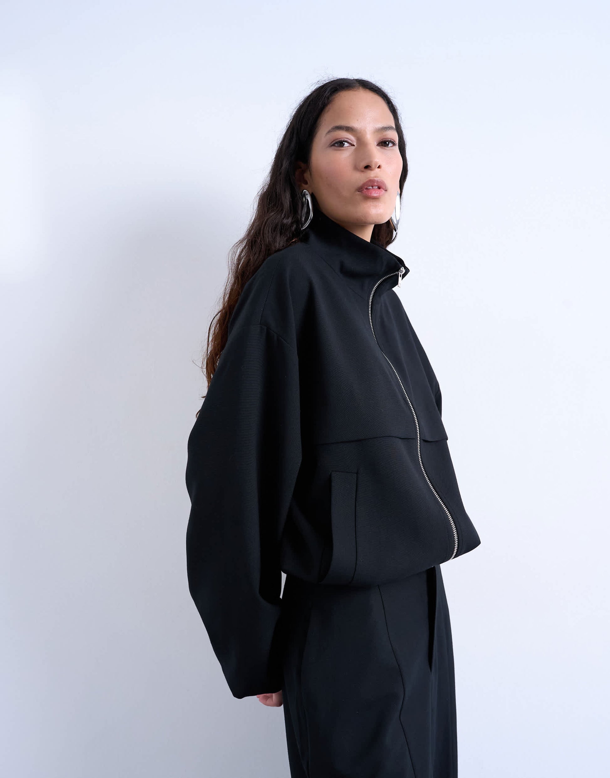 Topshop funnel neck jacket in black