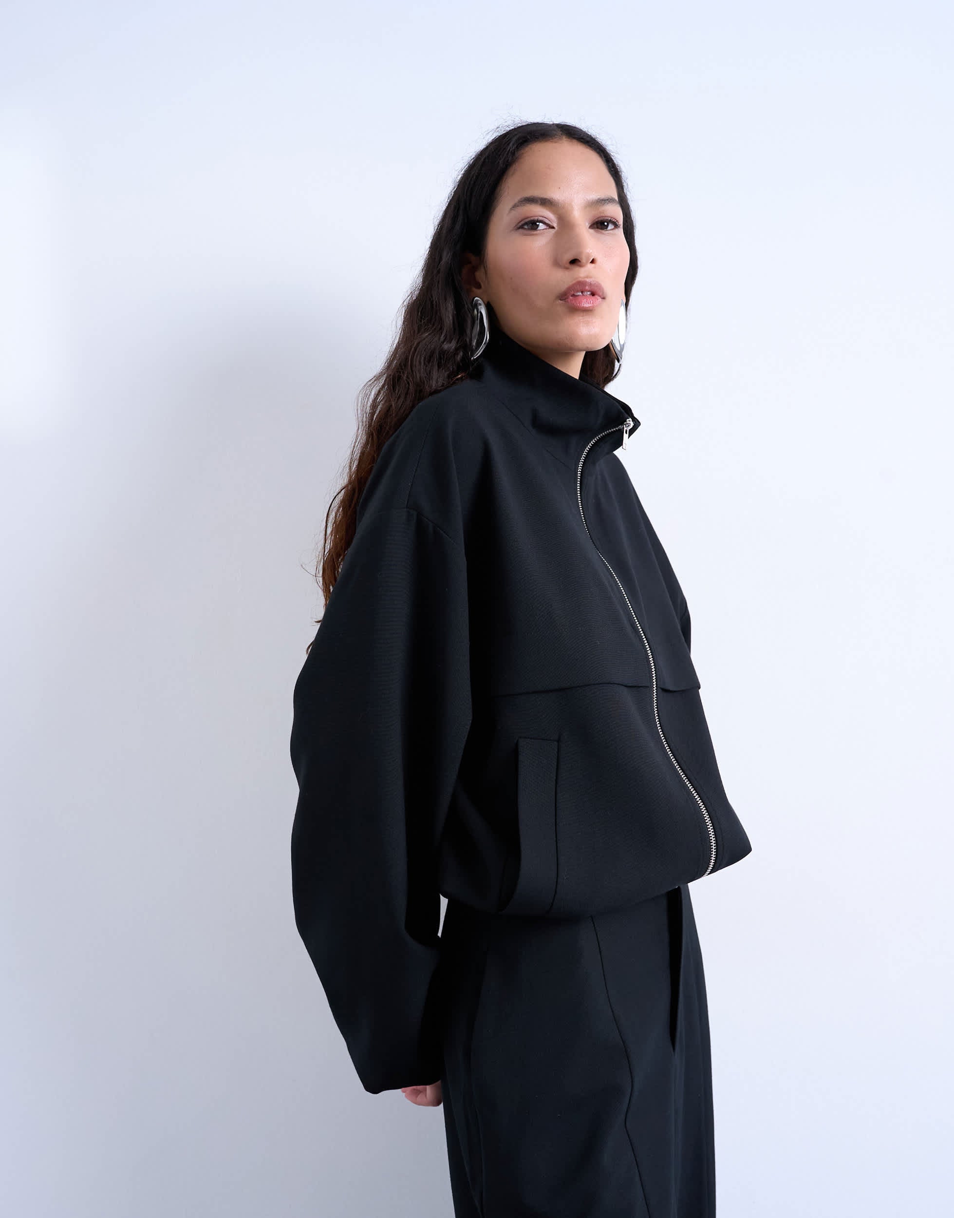 Topshop funnel neck jacket in black