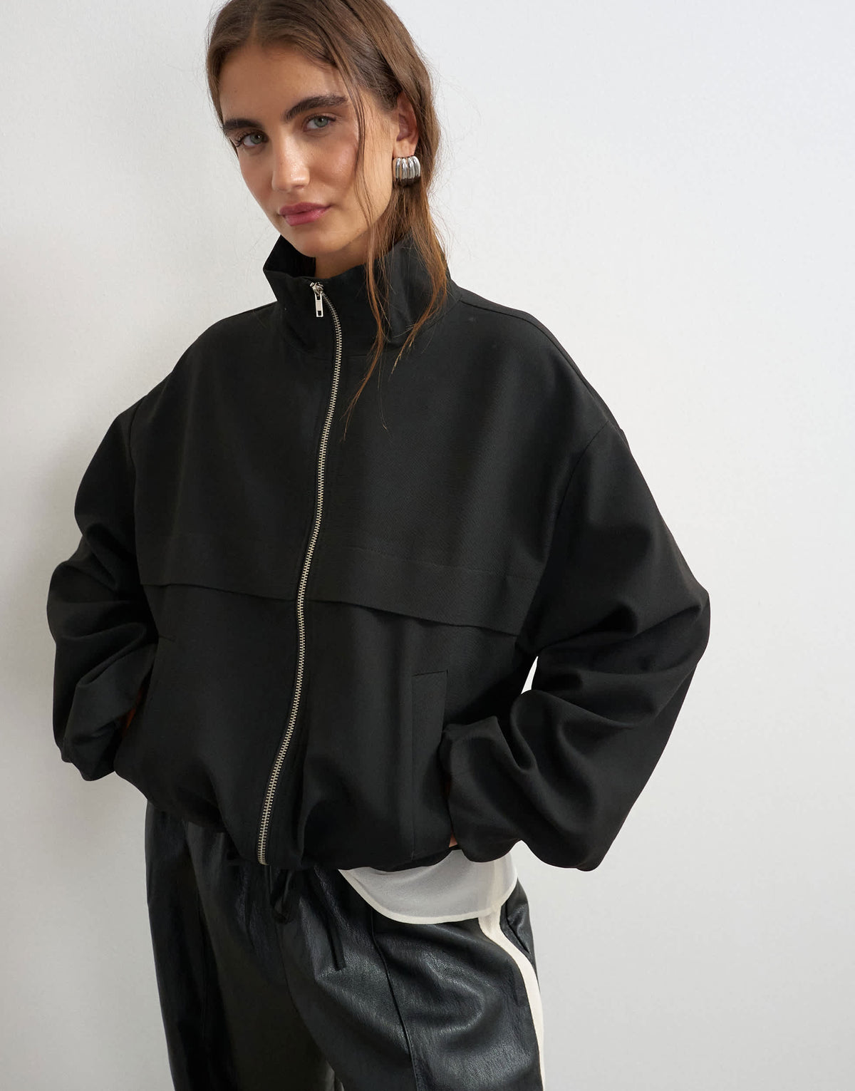 Topshop funnel neck jacket in black