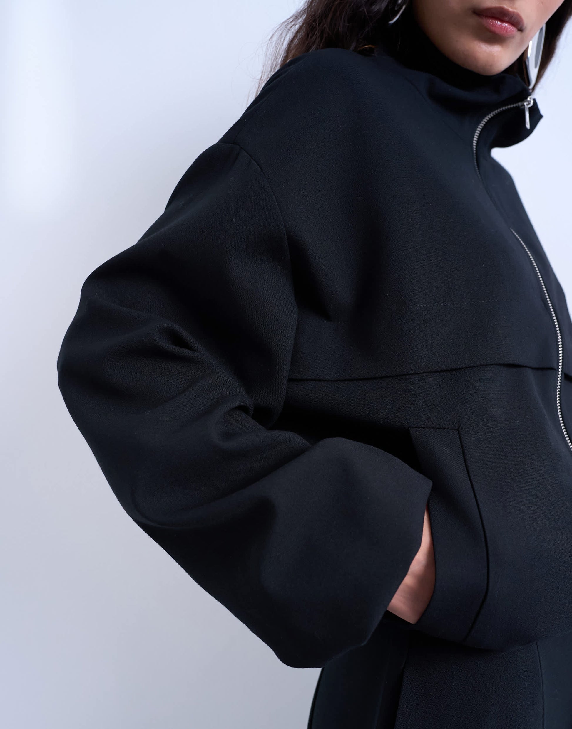Topshop funnel neck jacket in black