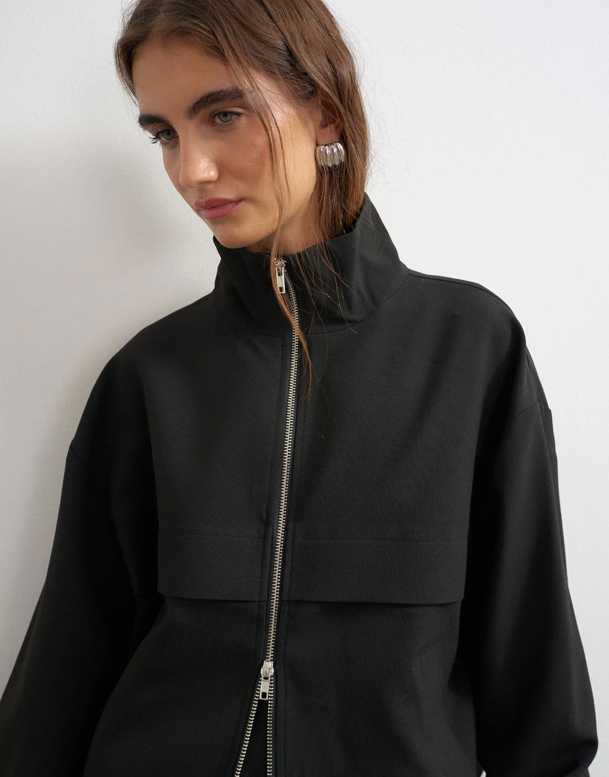 Topshop funnel neck jacket in black