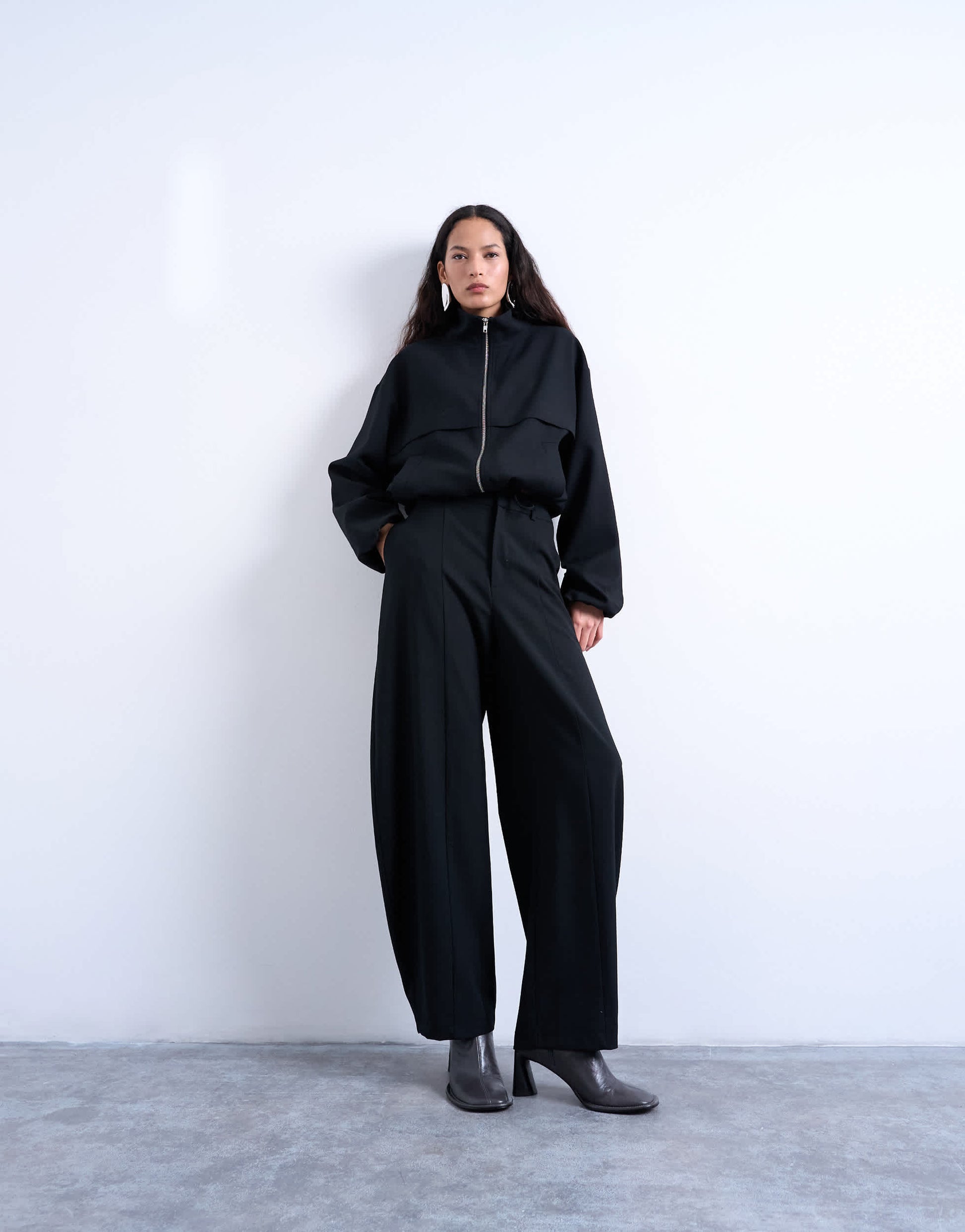Topshop funnel neck jacket in black