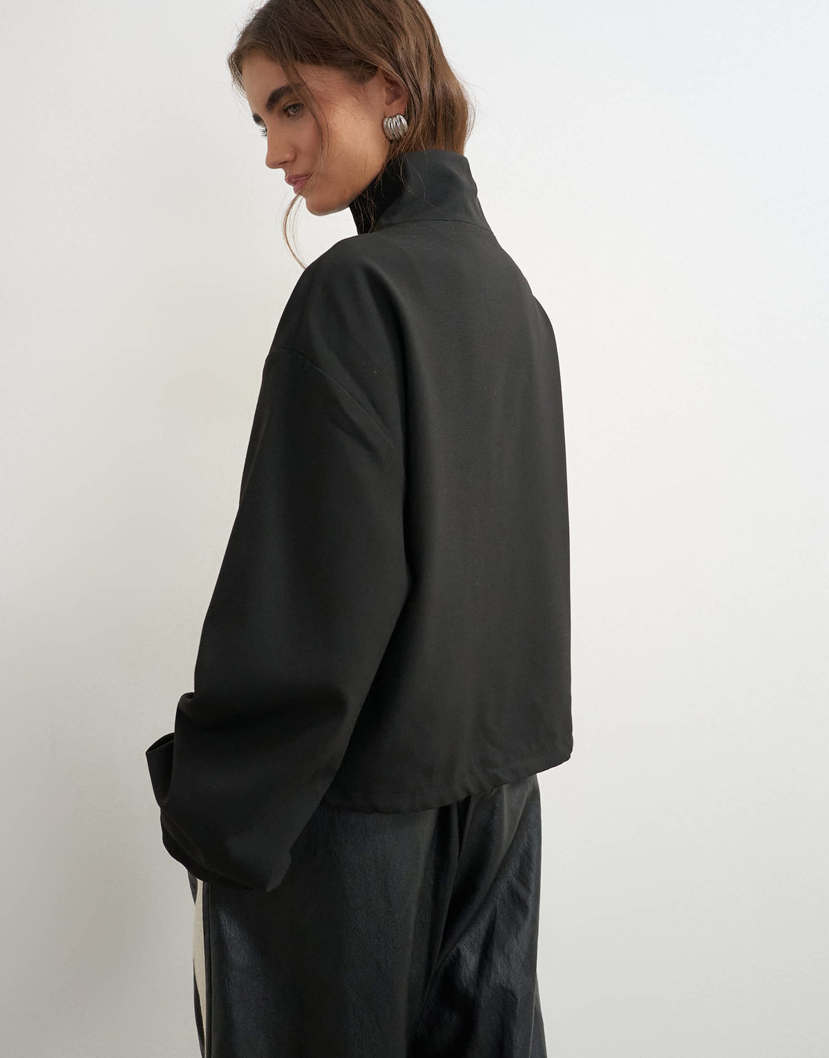 Topshop funnel neck jacket in black