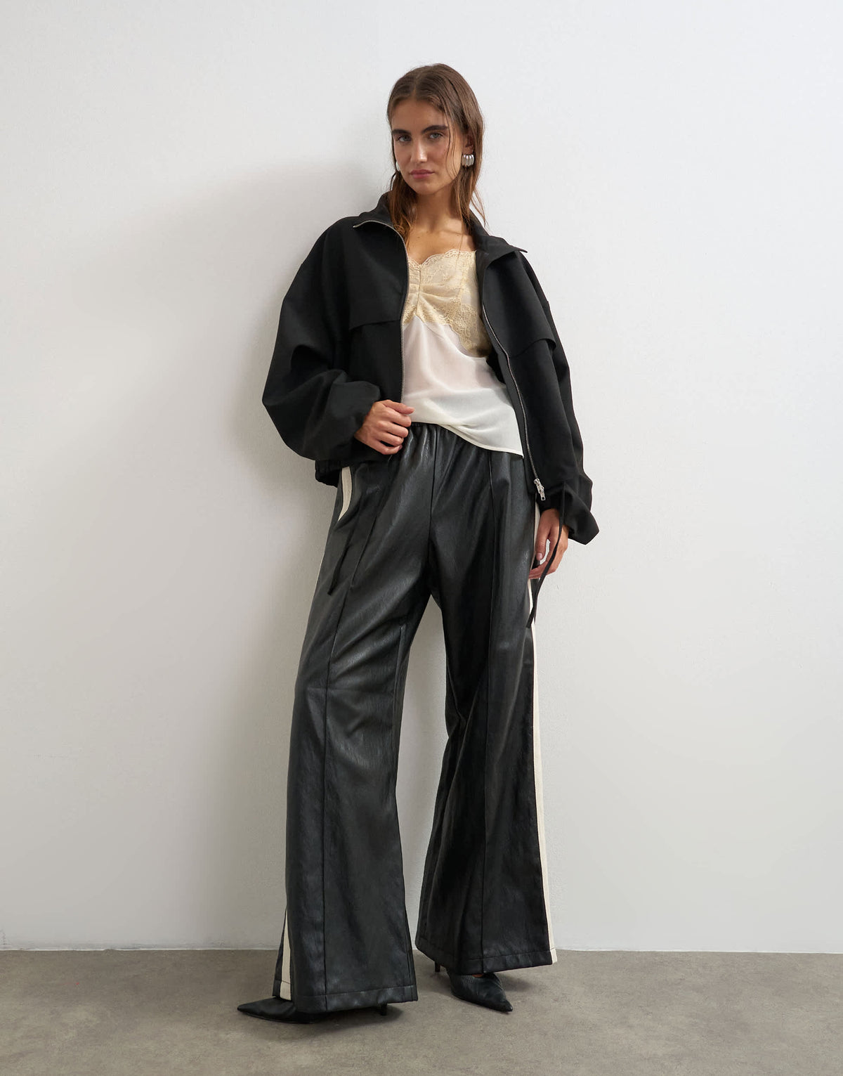 Topshop funnel neck jacket in black