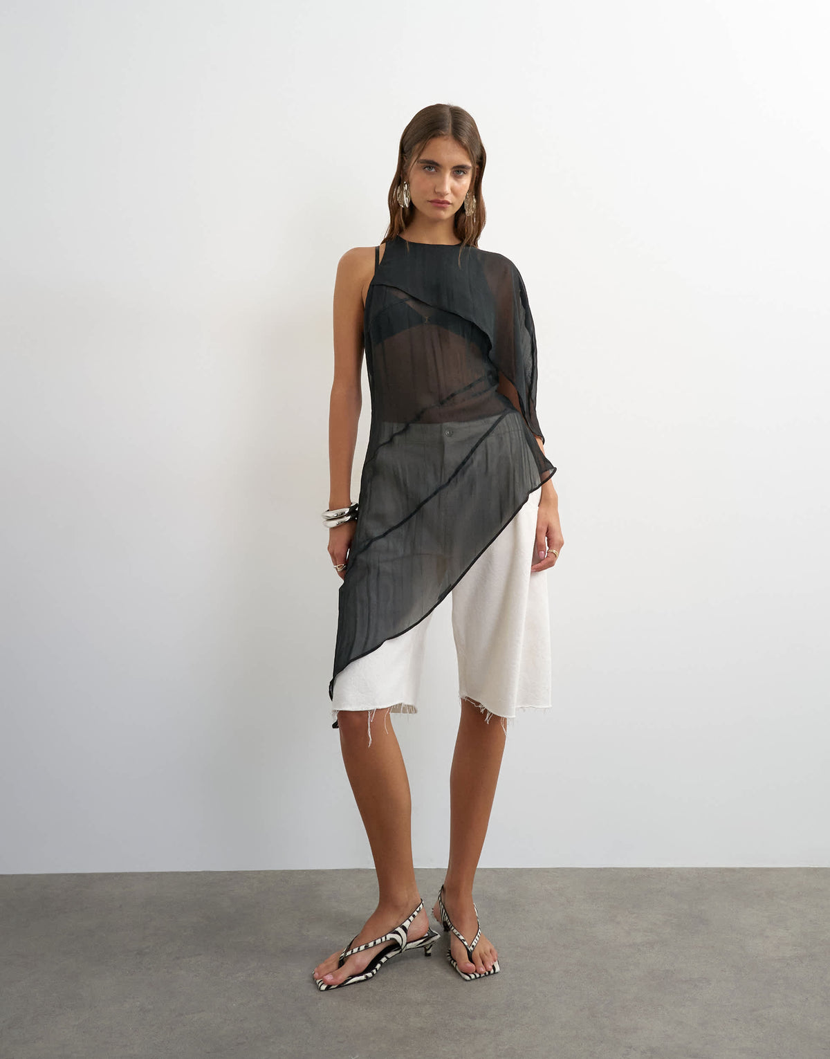 Topshop one shoulder cape detail tunic in black