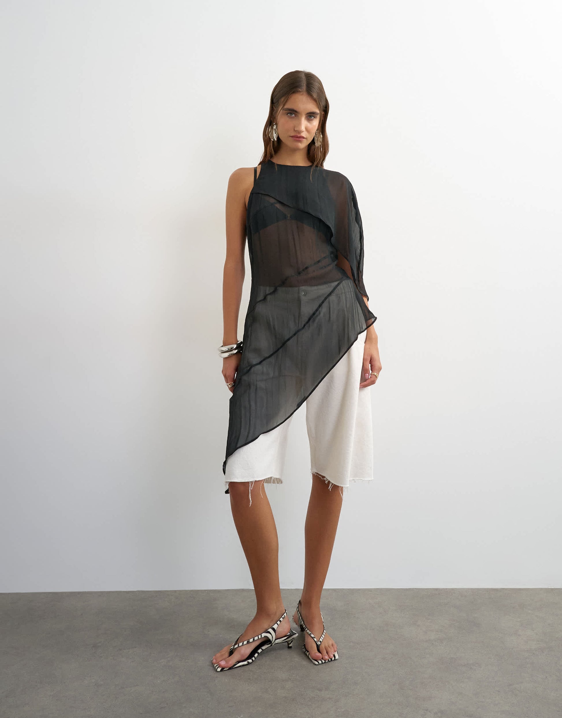 Topshop one shoulder cape detail tunic in black