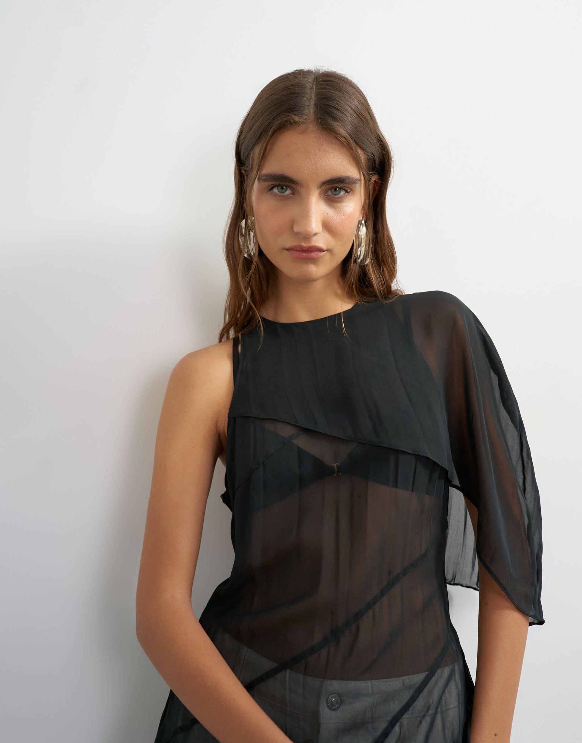 Topshop one shoulder cape detail tunic in black