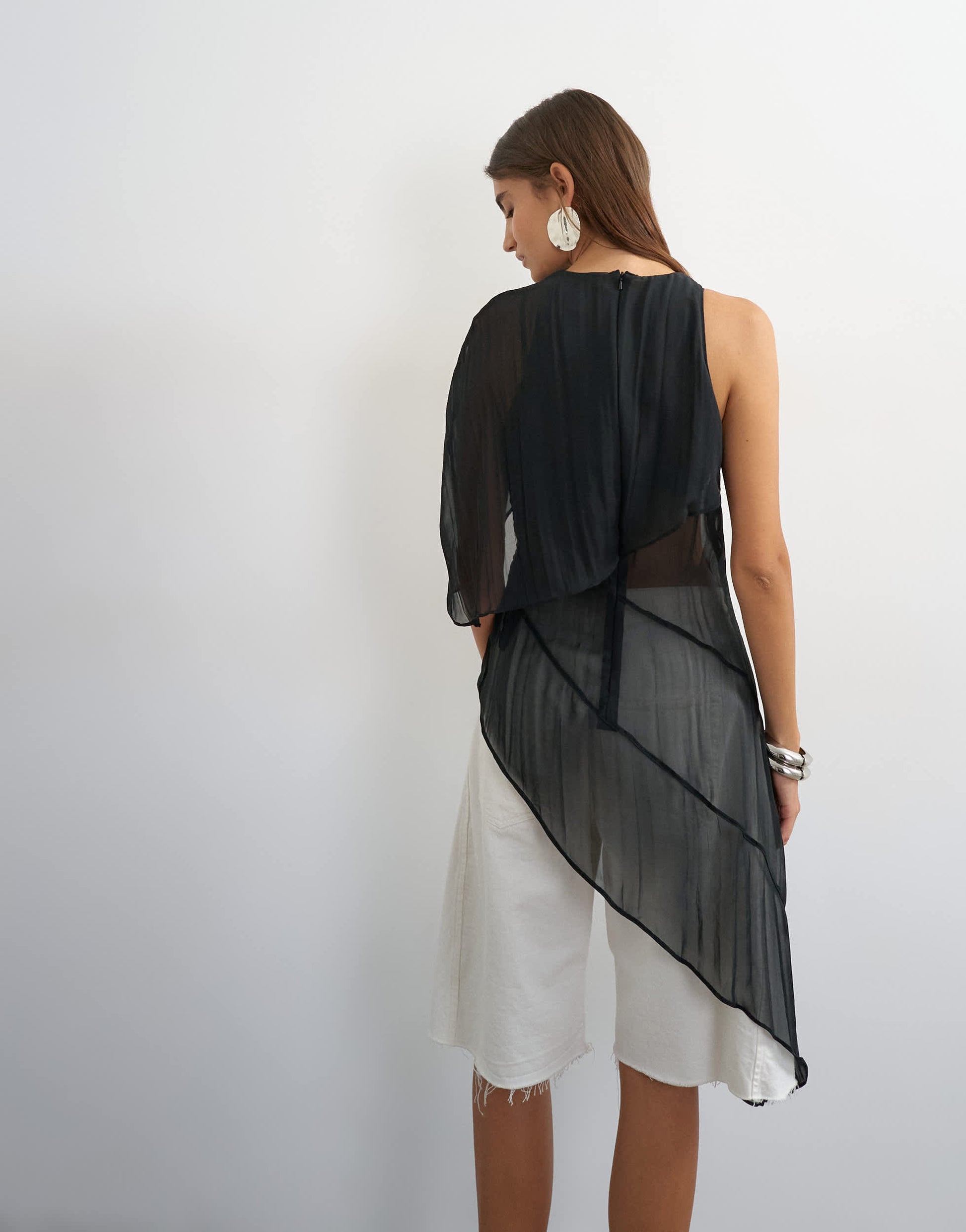 Topshop one shoulder cape detail tunic in black