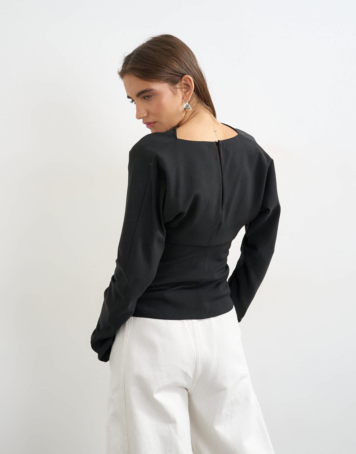 Topshop cupro bat sleeve twist side top in black