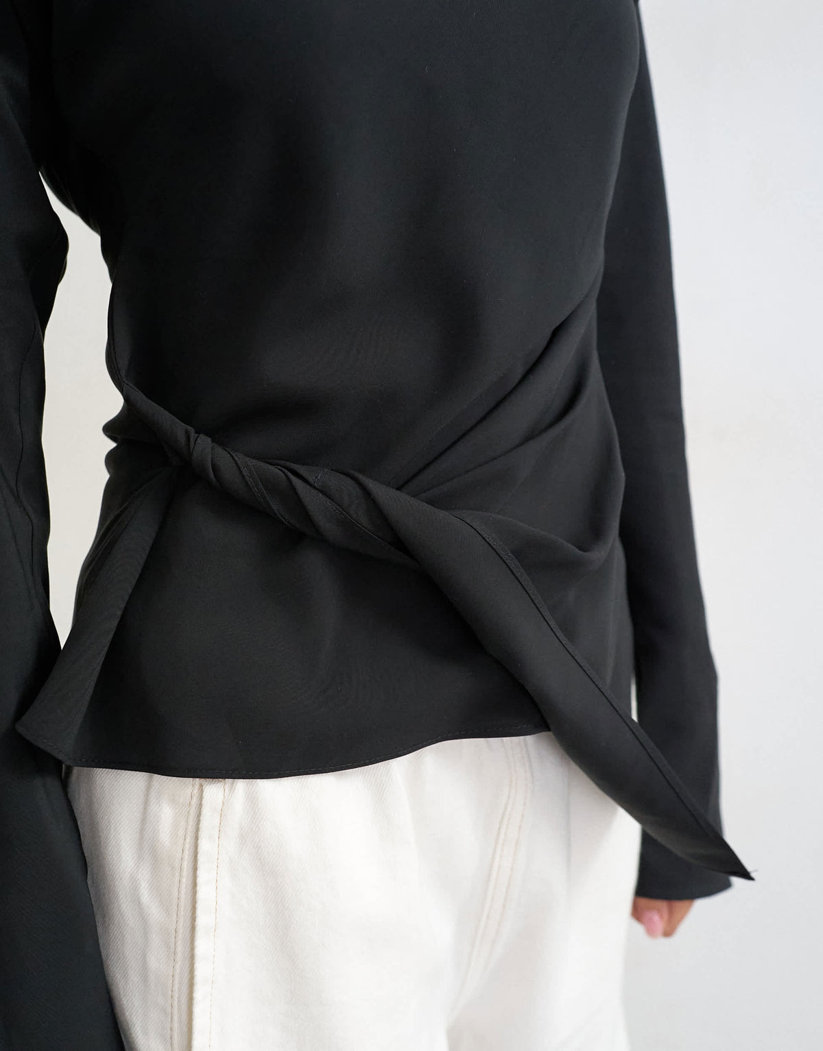 Topshop cupro bat sleeve twist side top in black