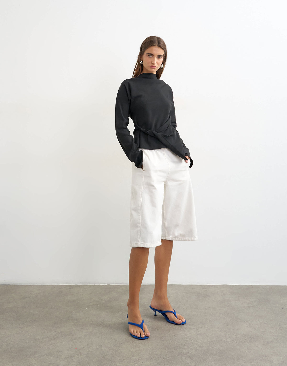 Topshop cupro bat sleeve twist side top in black