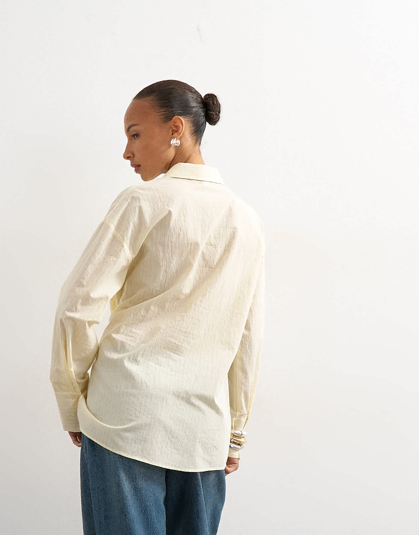 Topshop cinch front detail shirt in yellow stripe