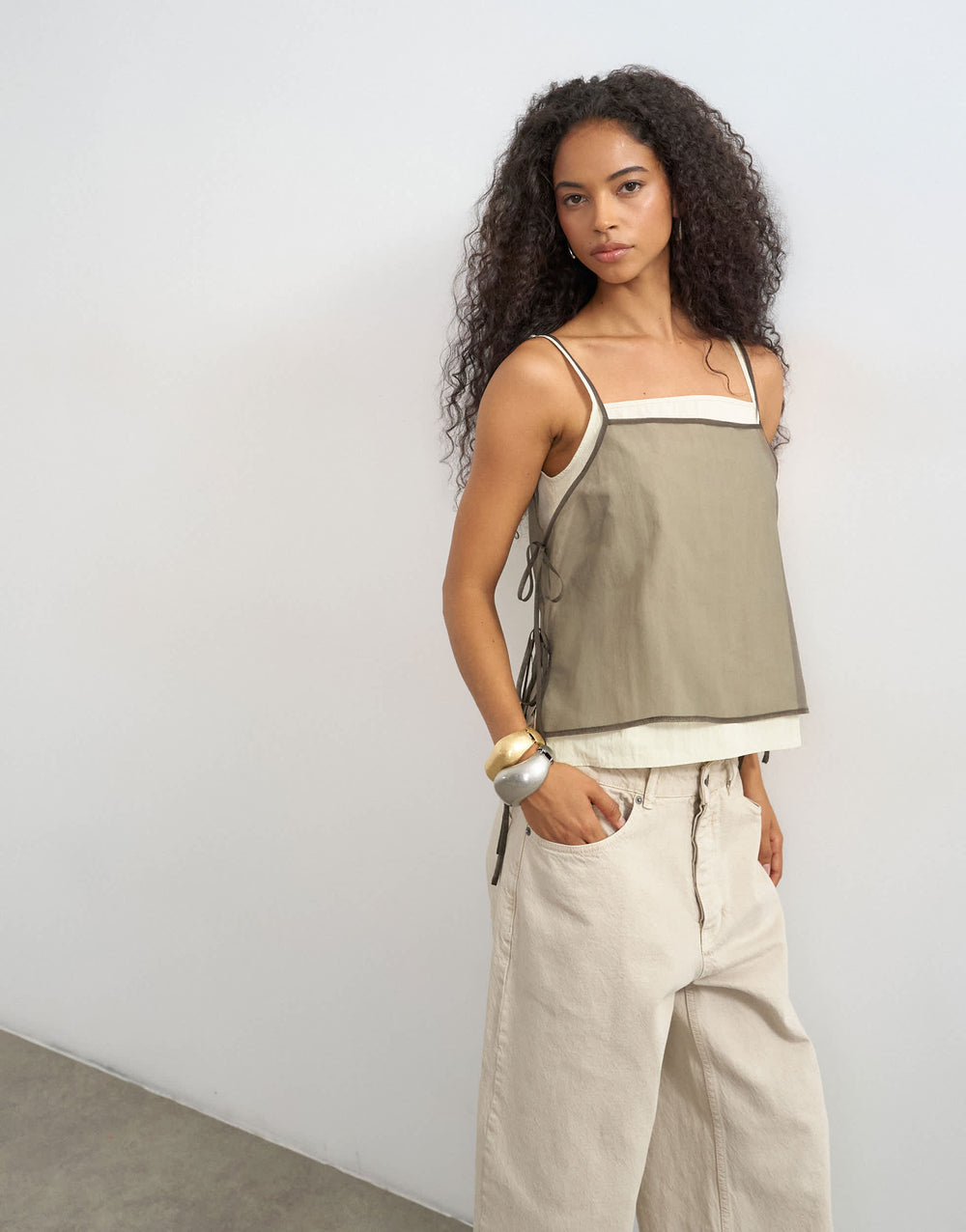 Caraco à double épaisseur et noué sur les côtés Topshop, couleur marron