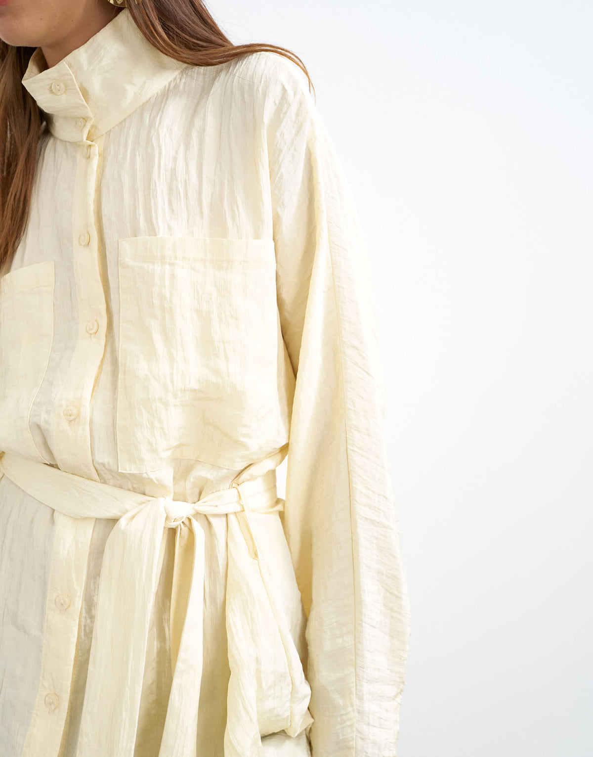 Topshop tie waist funnel neck tunic top in buttermilk