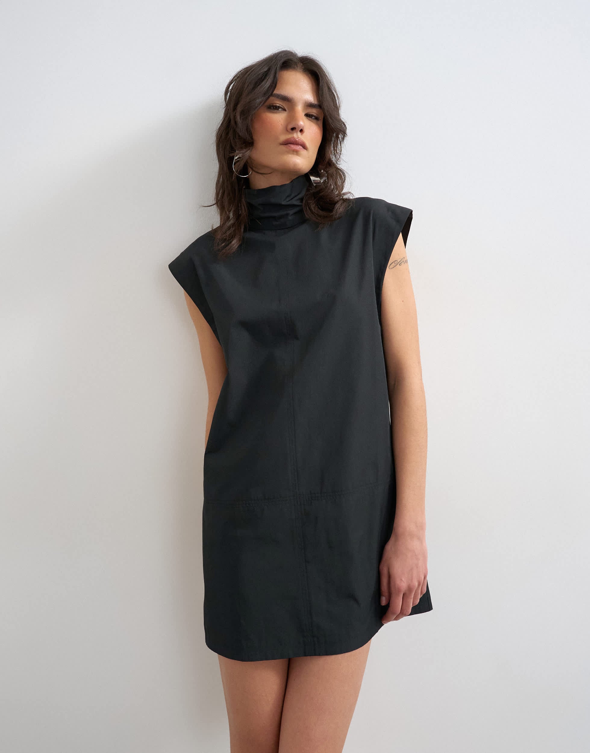 Topshop techy funnel neck mini shift dress in black