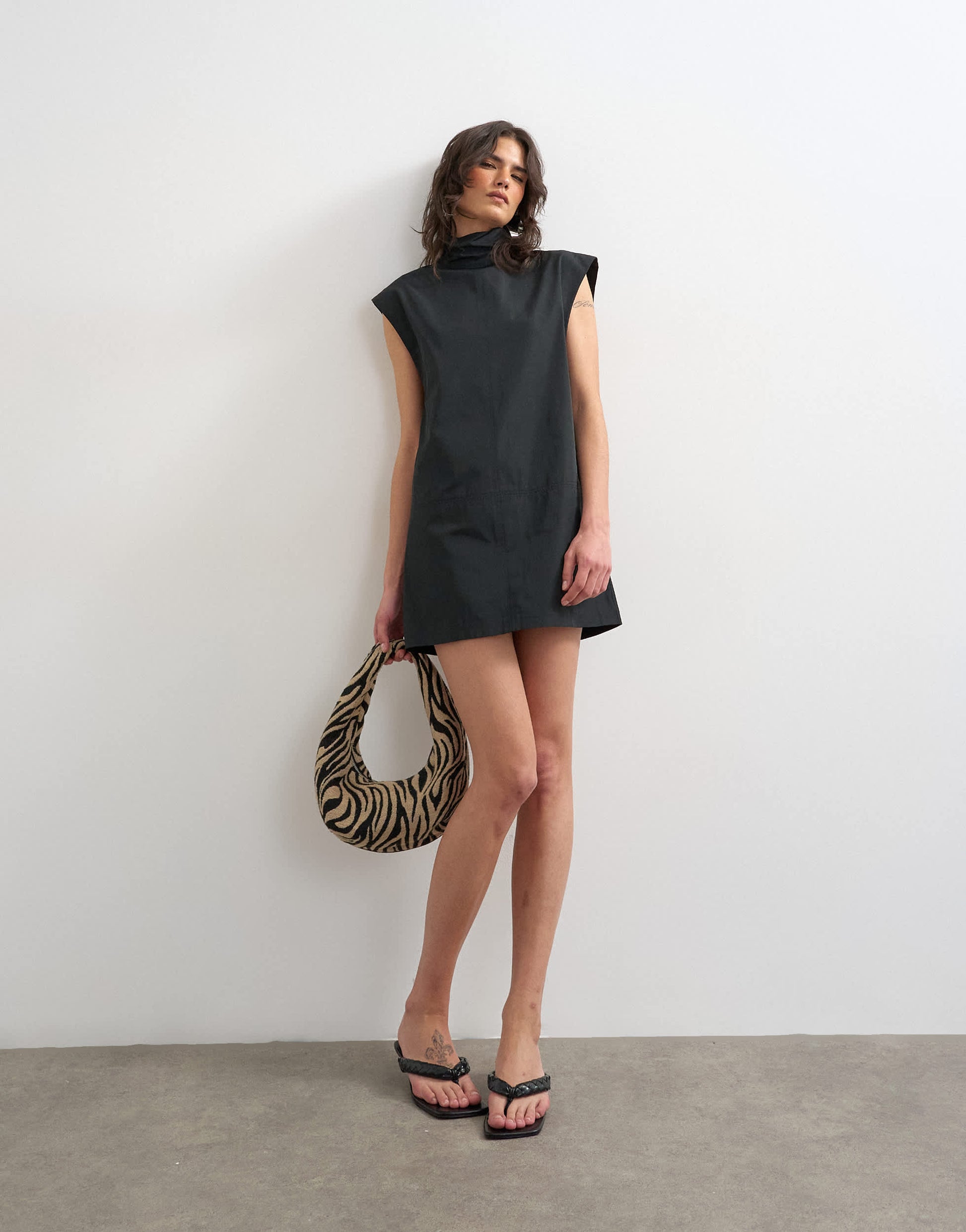 Topshop techy funnel neck mini shift dress in black