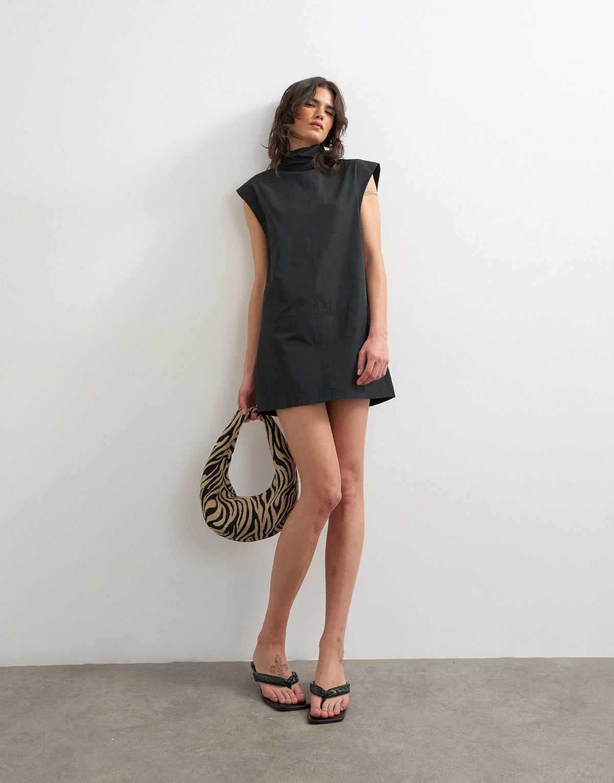 Topshop techy funnel neck mini shift dress in black