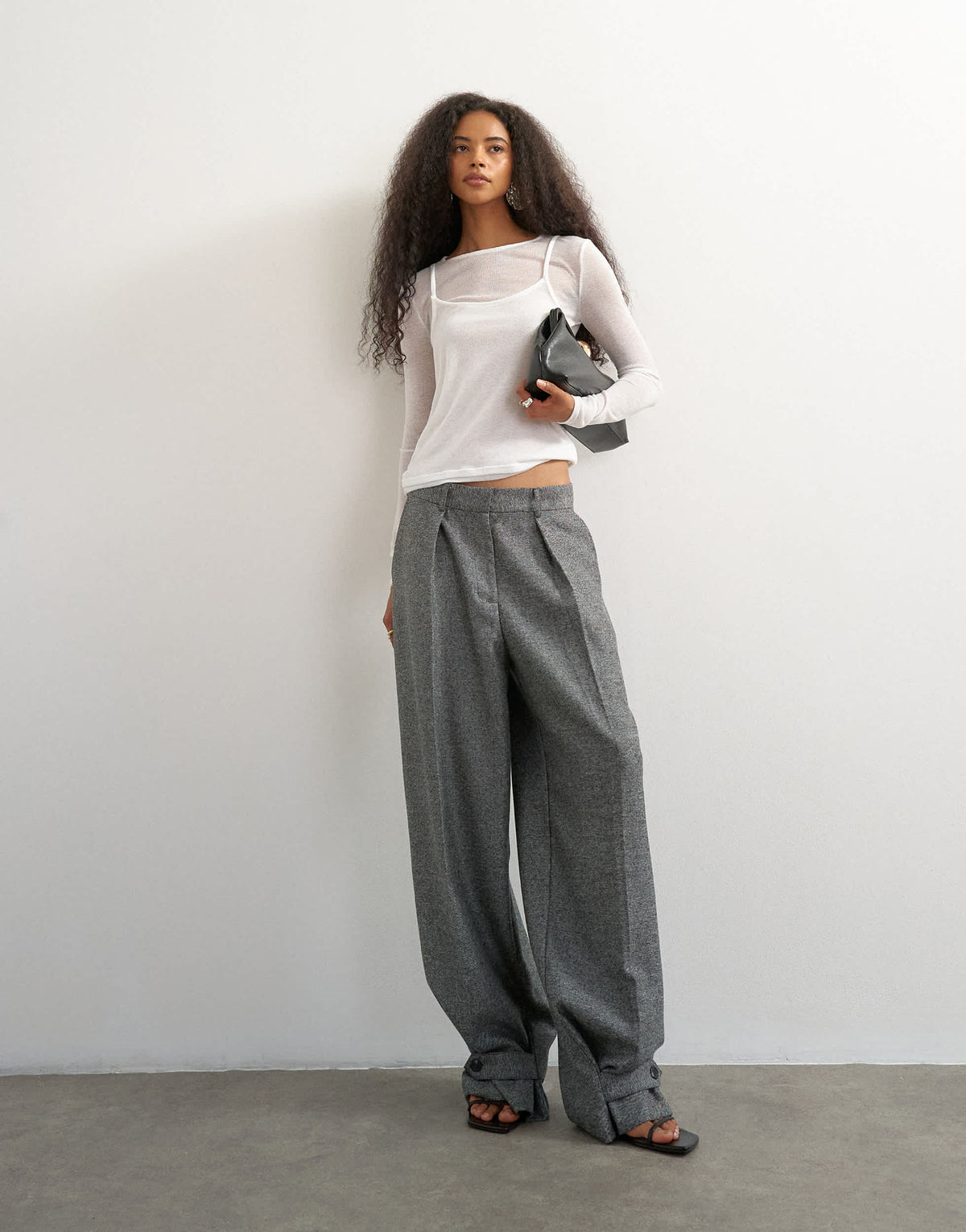 Topshop tailored cuff hem pleat trouser in grey marl