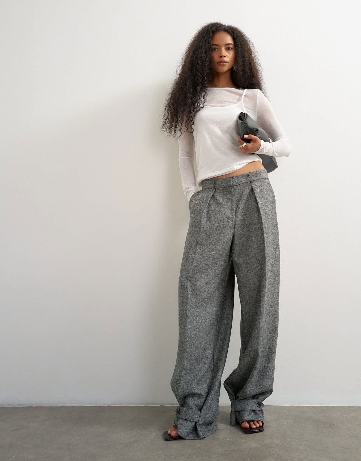 Topshop tailored cuff hem pleat trouser in grey marl