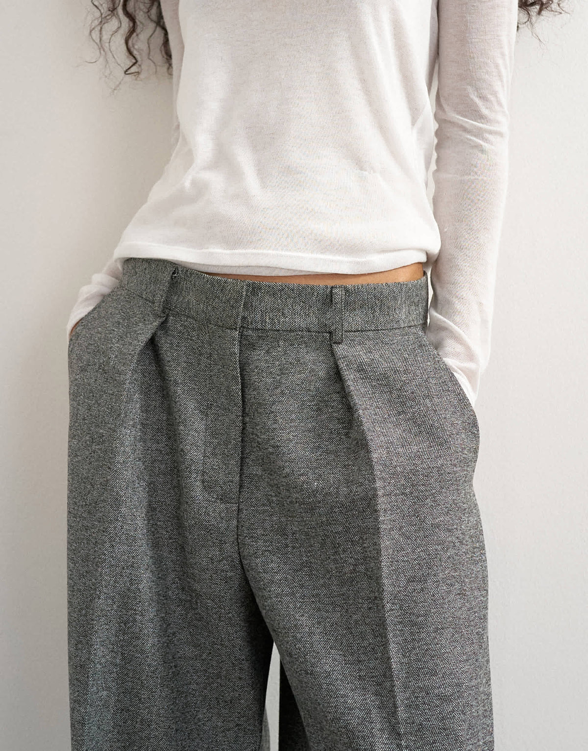 Topshop tailored cuff hem pleat trouser in grey marl