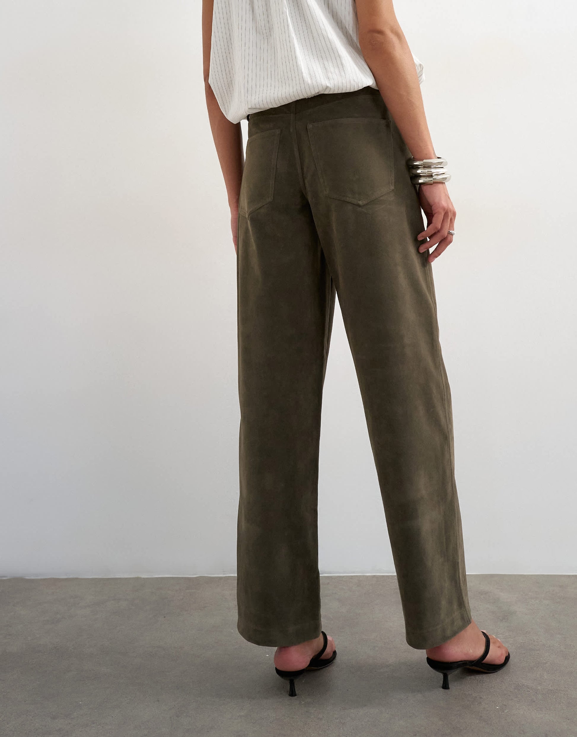 Topshop faux suede cinch trouser in khaki