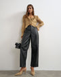 Topshop faux leather barrel leg trouser in black