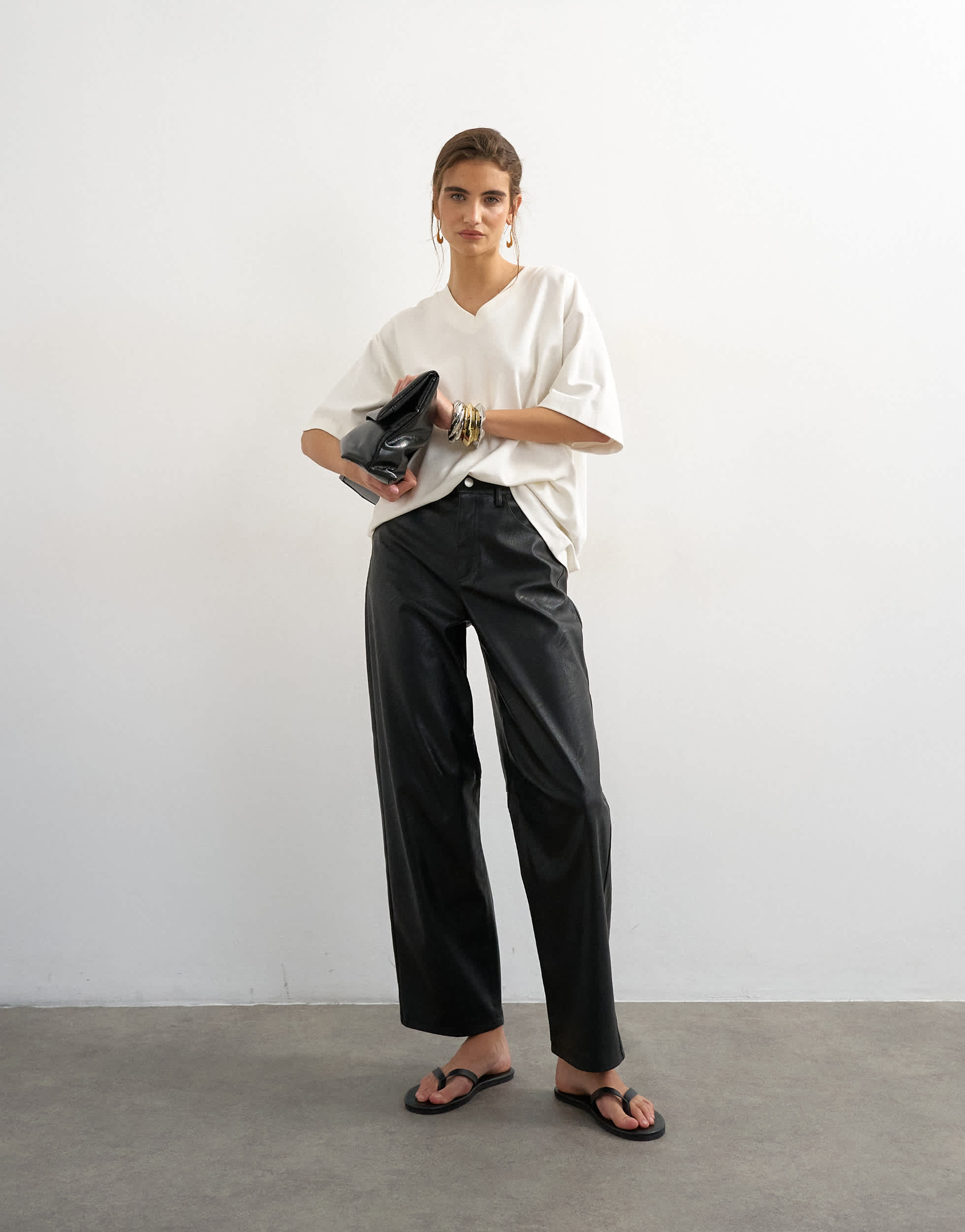 Topshop faux leather barrel leg trouser in black