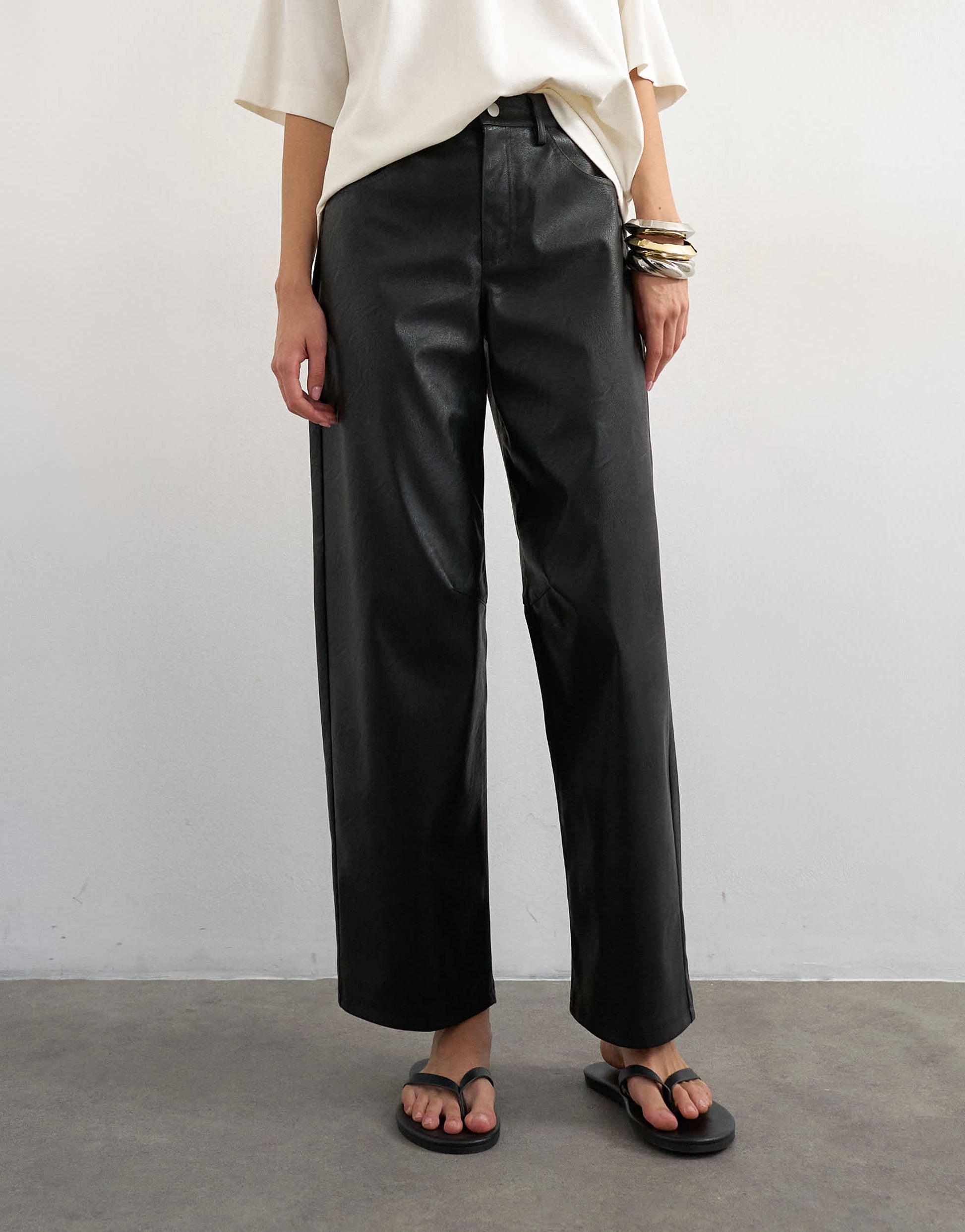 Topshop faux leather barrel leg trouser in black
