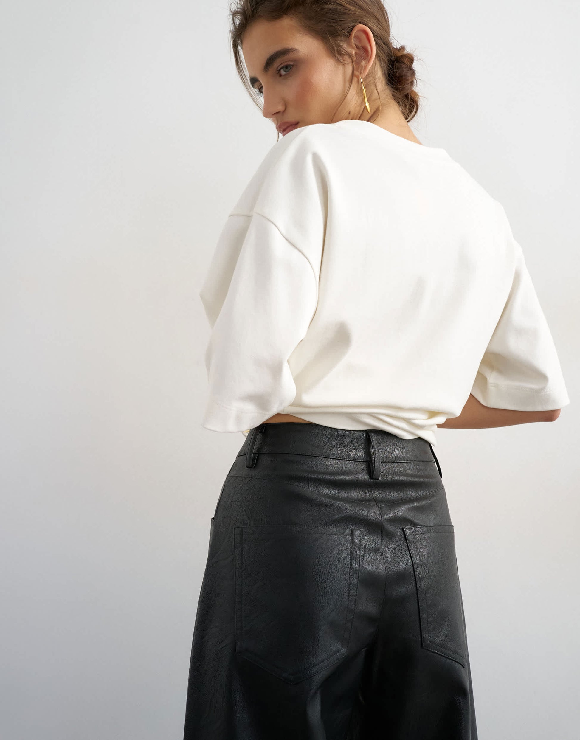 Topshop faux leather barrel leg trouser in black