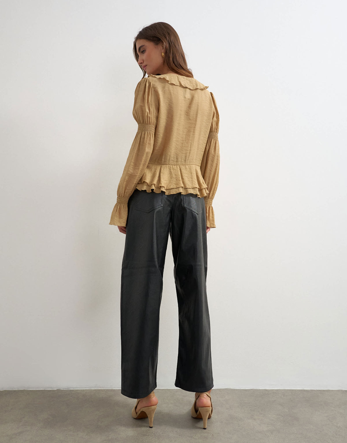 Topshop faux leather barrel leg trouser in black
