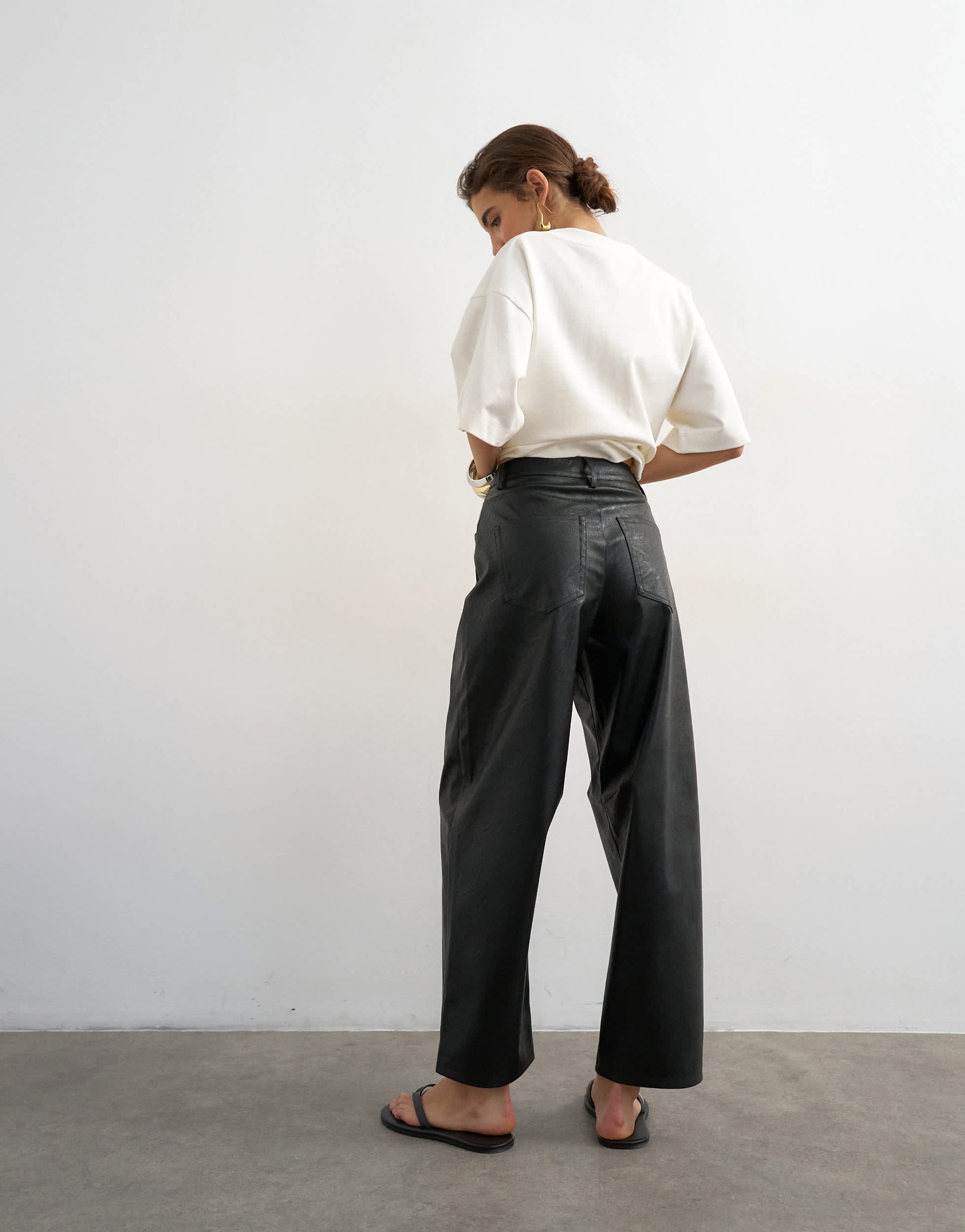 Topshop faux leather barrel leg trouser in black