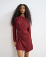 Topshop long sleeve tuck side mini dress in burgundy