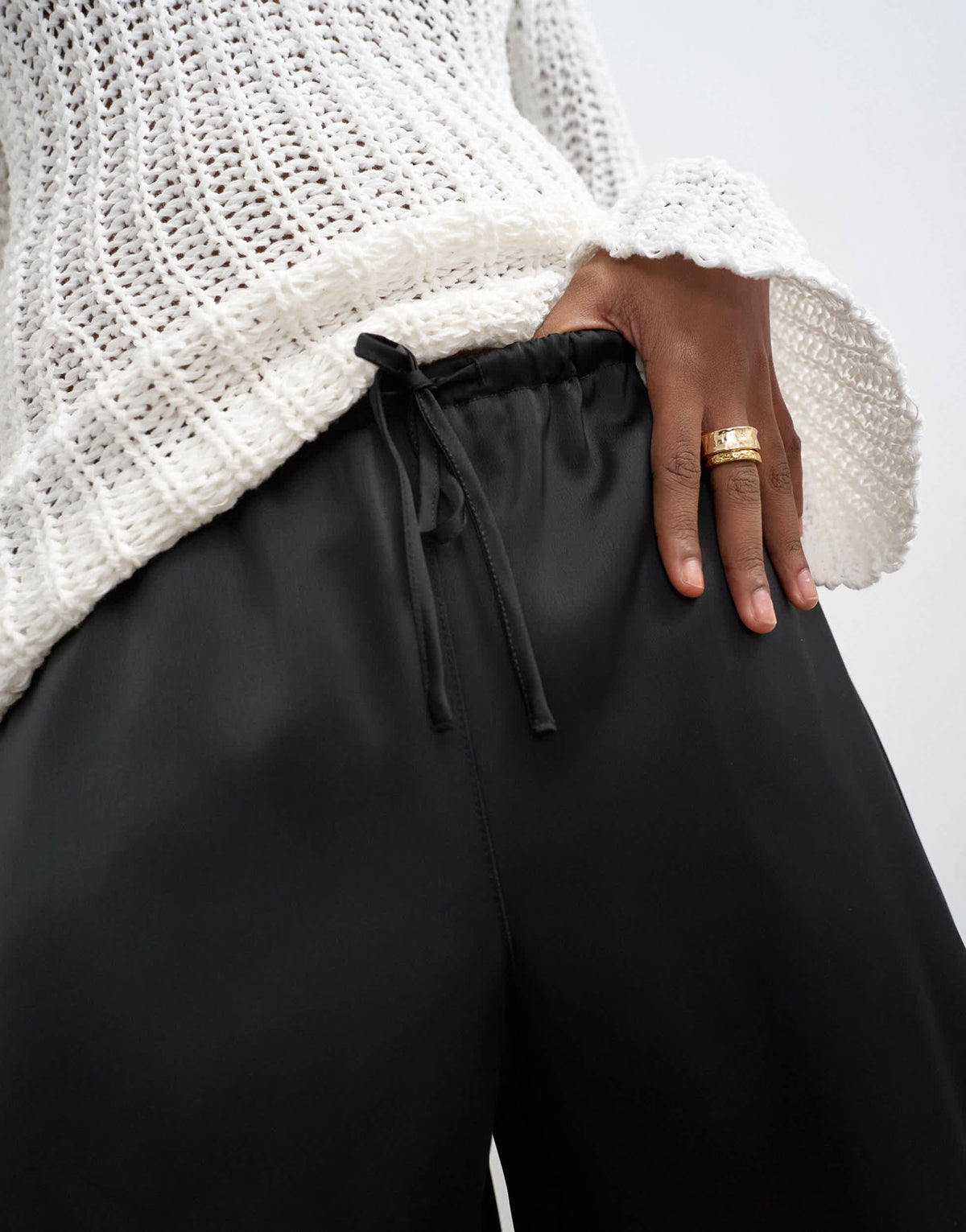 Topshop satin tie waist wide leg trouser in black