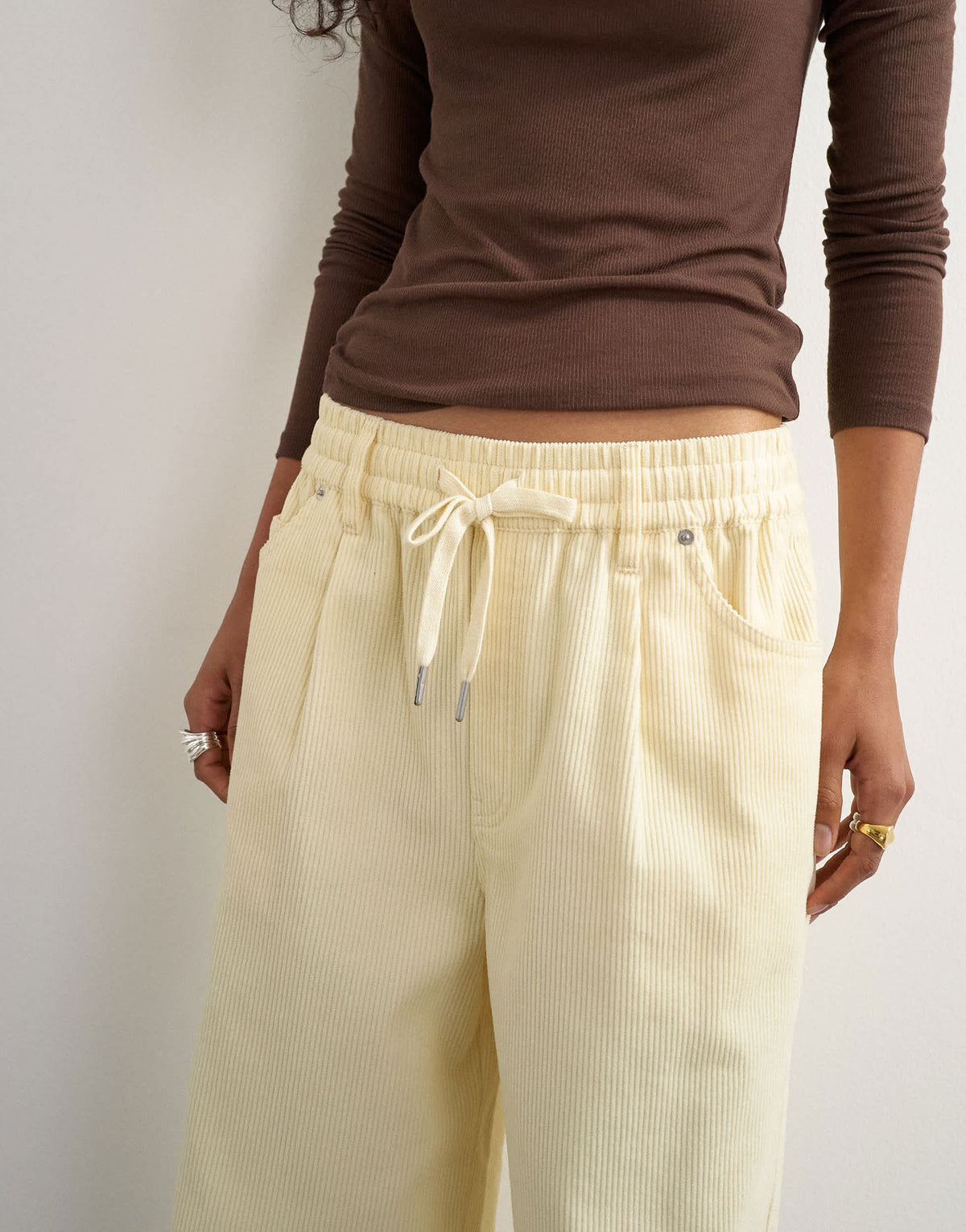 Topshop cord wide leg pull on trouser in stone
