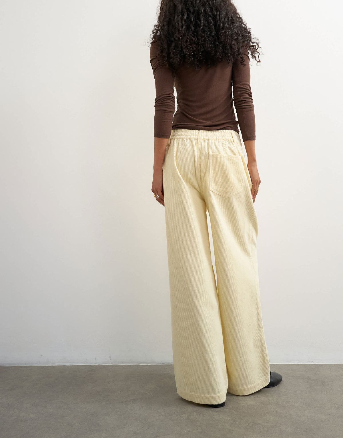Topshop cord wide leg pull on trouser in stone