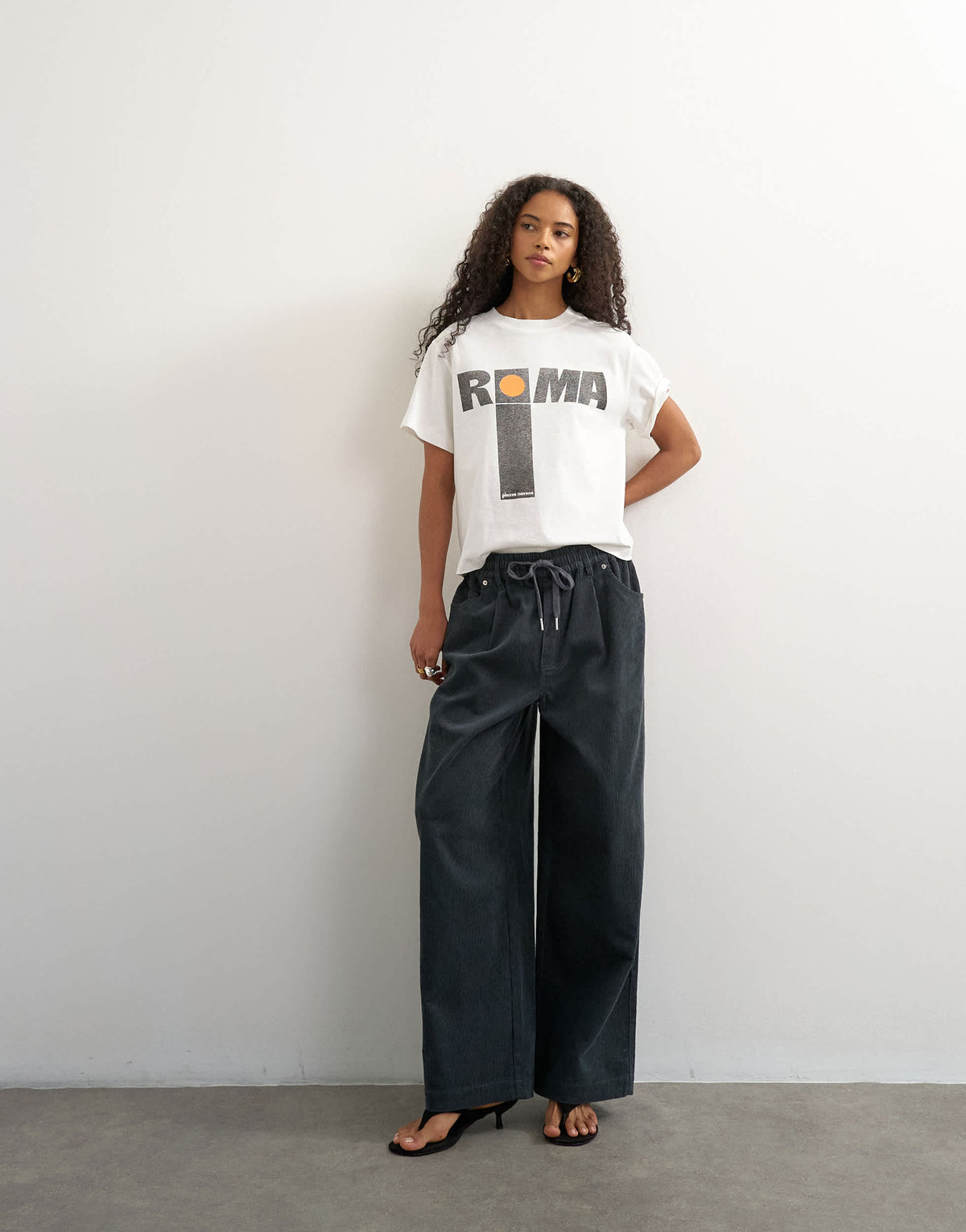 Topshop cord wide leg pull on trouser in grey